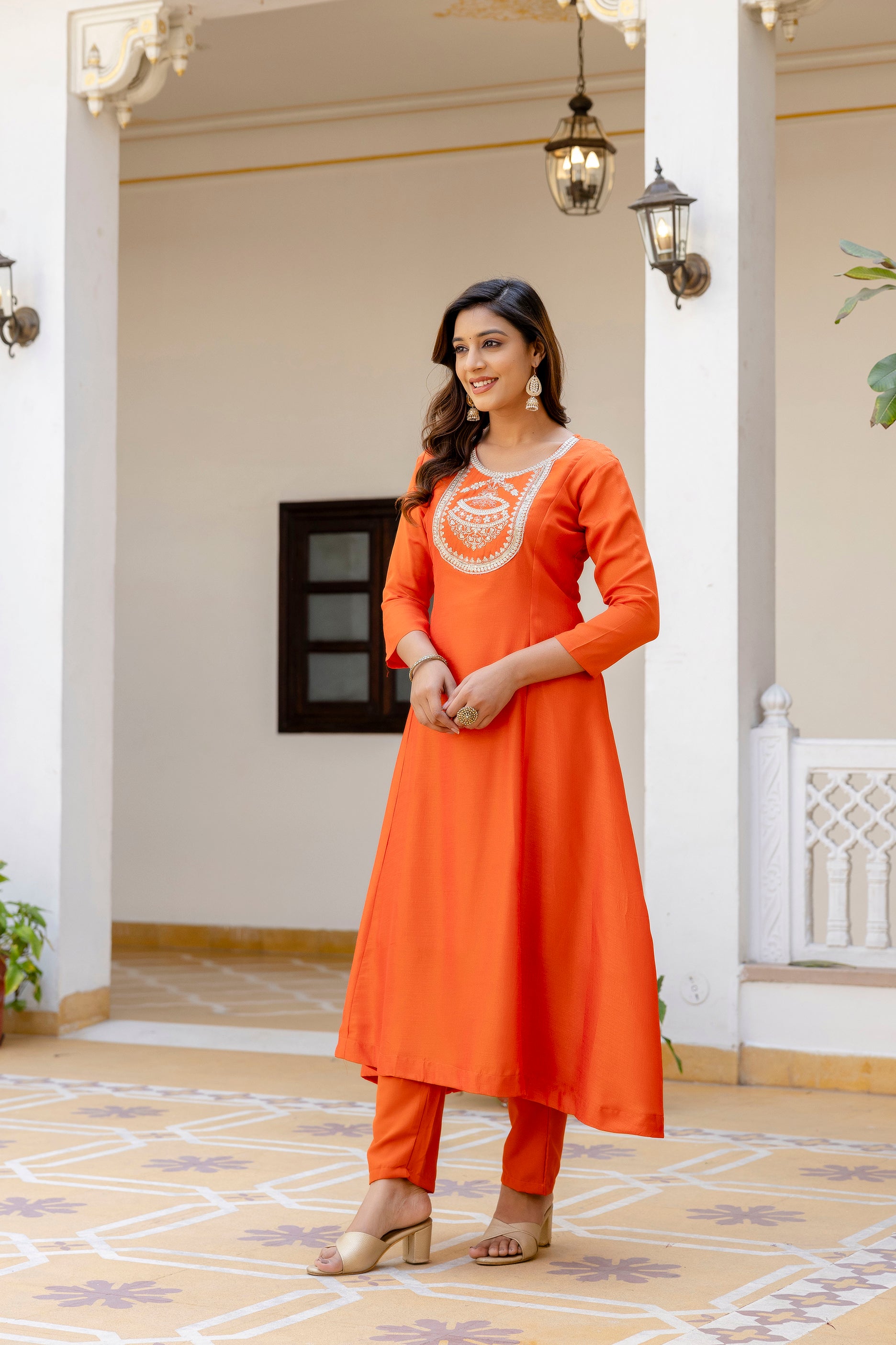 Sunset Radiance Embroidered Suit Set