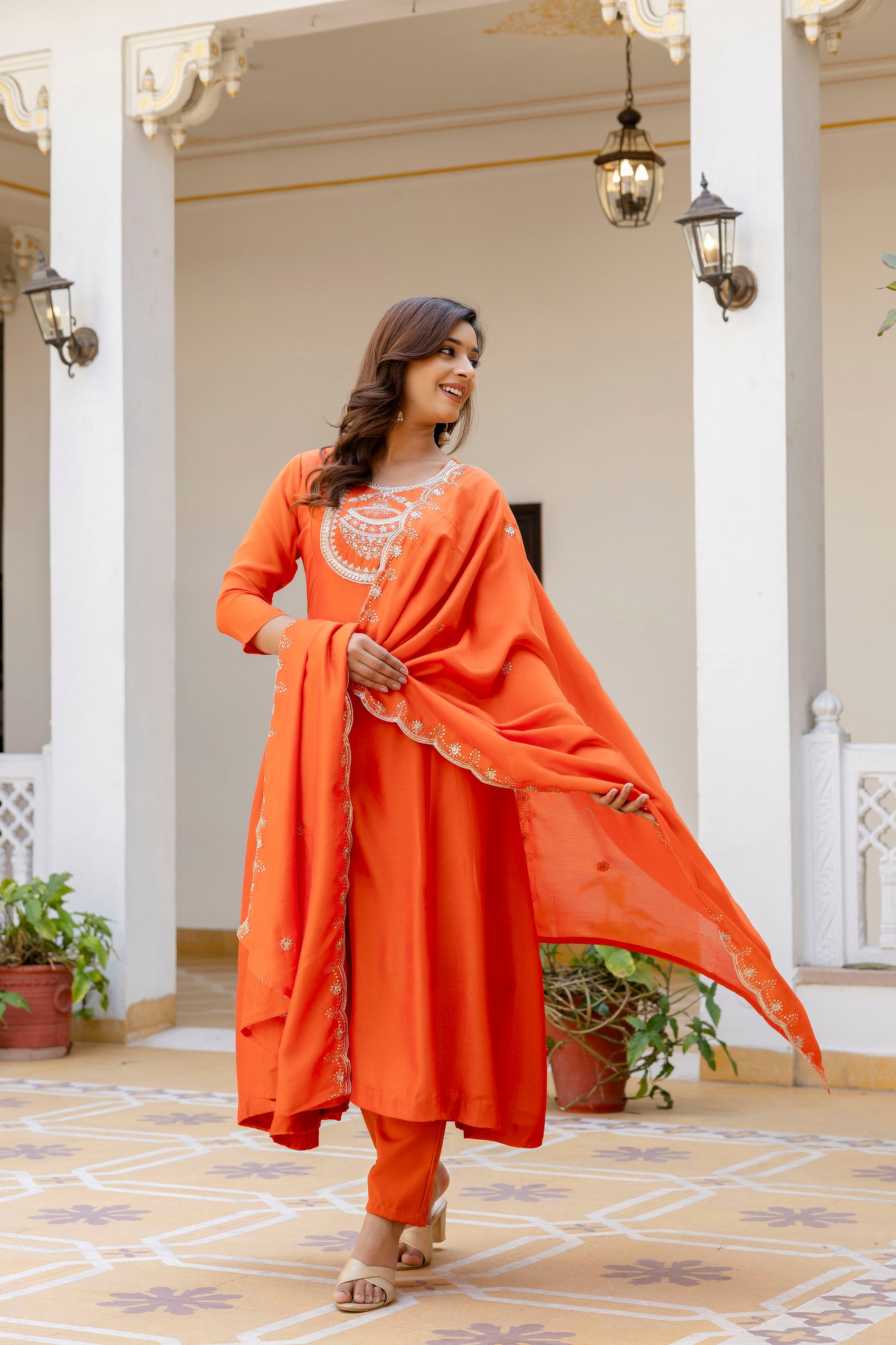 Sunset Radiance Embroidered Suit Set