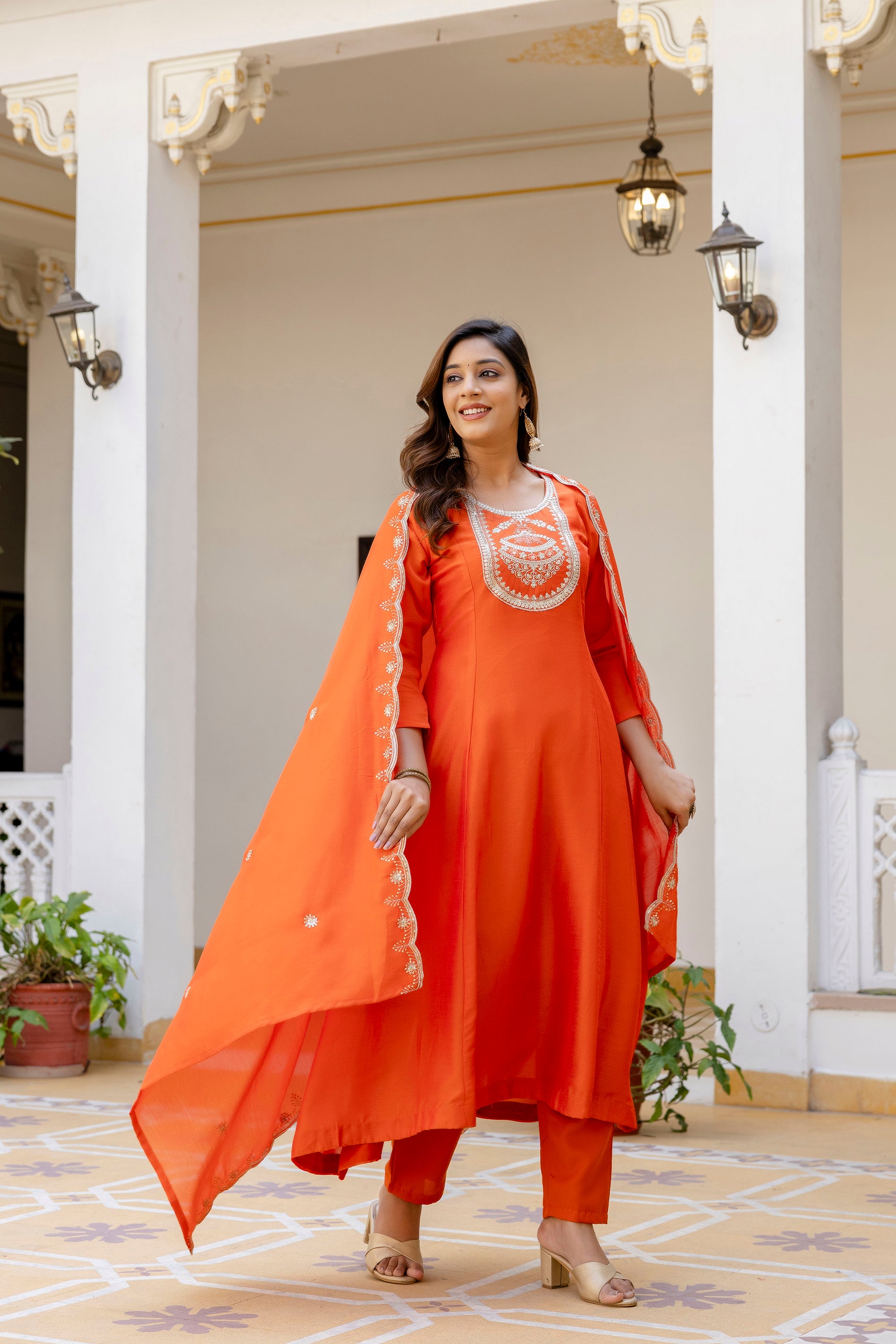 Sunset Radiance Embroidered Suit Set