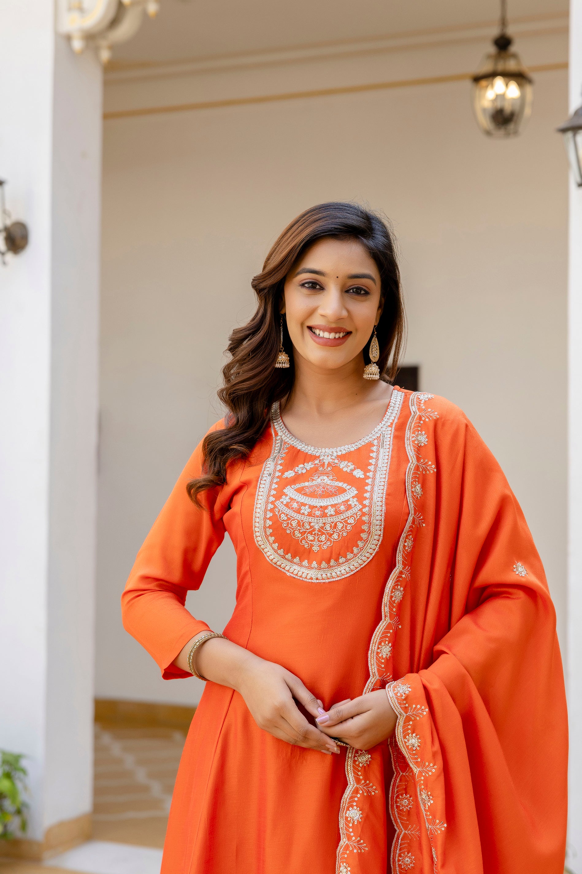 Sunset Radiance Embroidered Suit Set