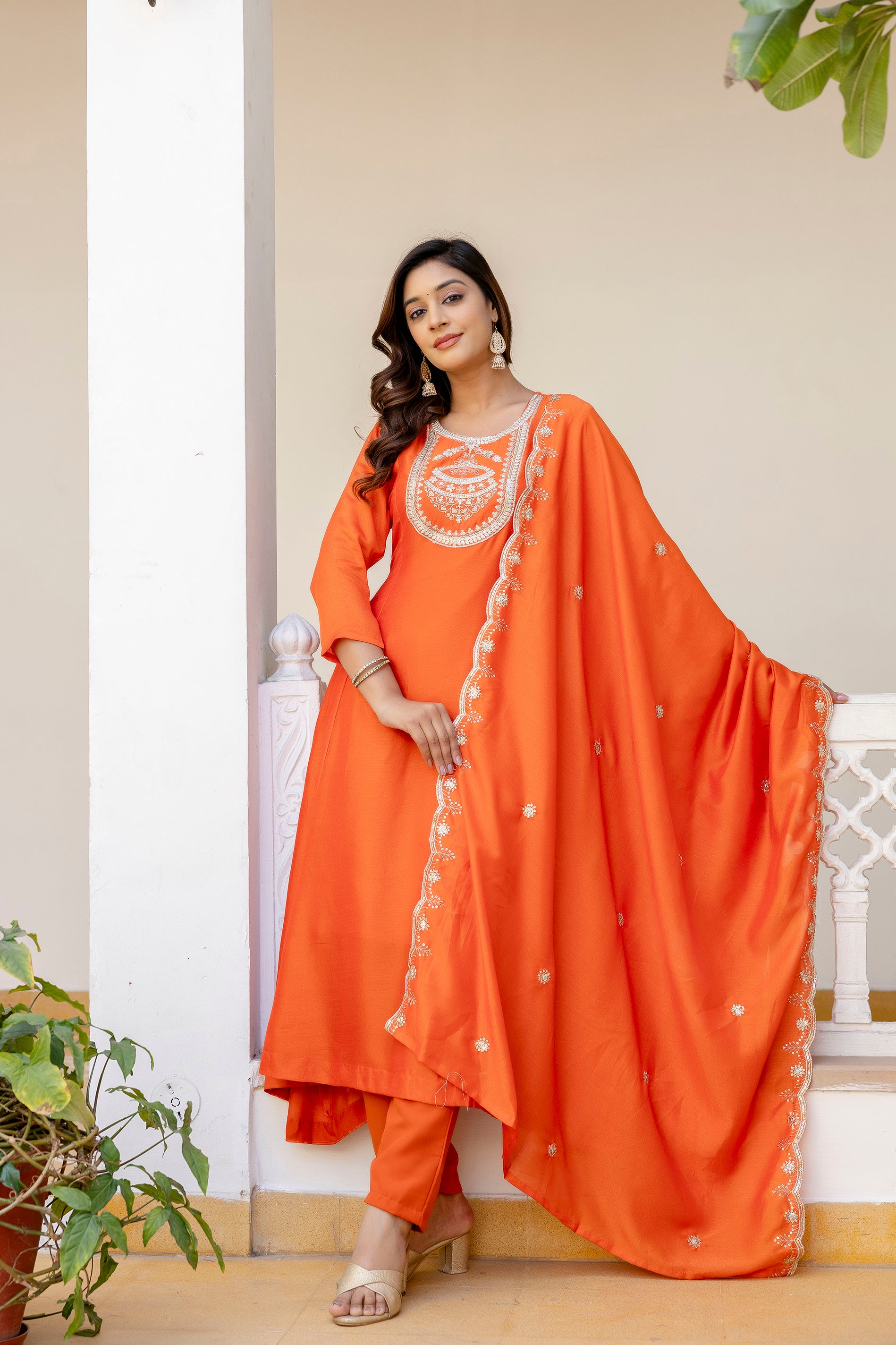Sunset Radiance Embroidered Suit Set