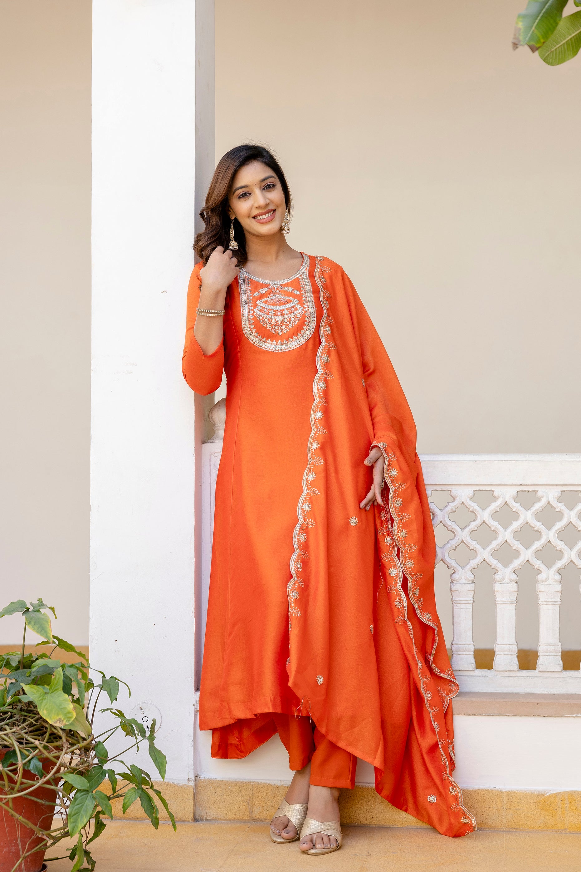 Sunset Radiance Embroidered Suit Set