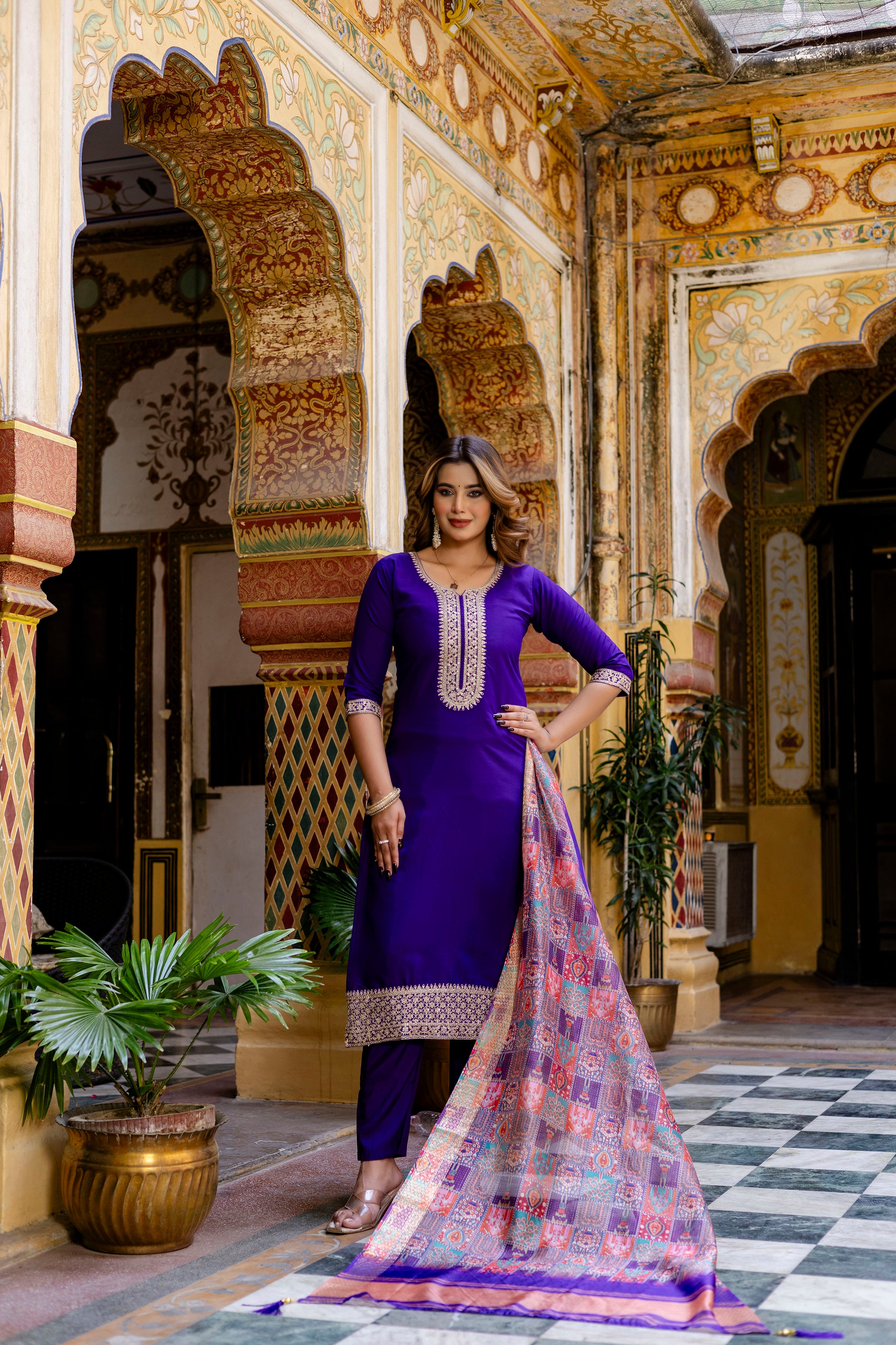 Royal Purple Suit Set with Banarasi Silk Dupatta 👑