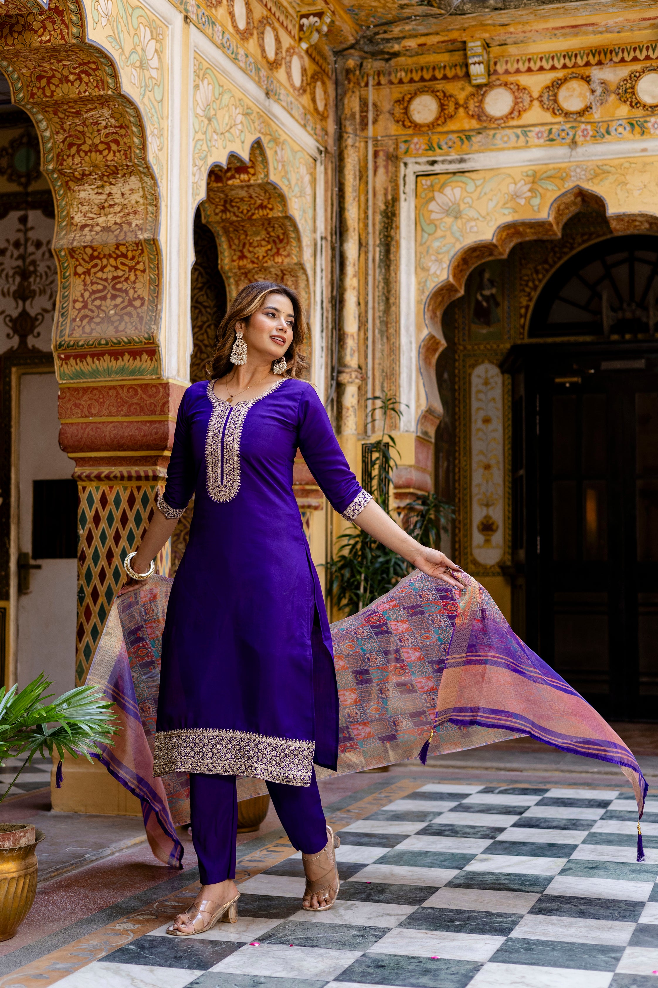 Royal Purple Suit Set with Banarasi Silk Dupatta 👑