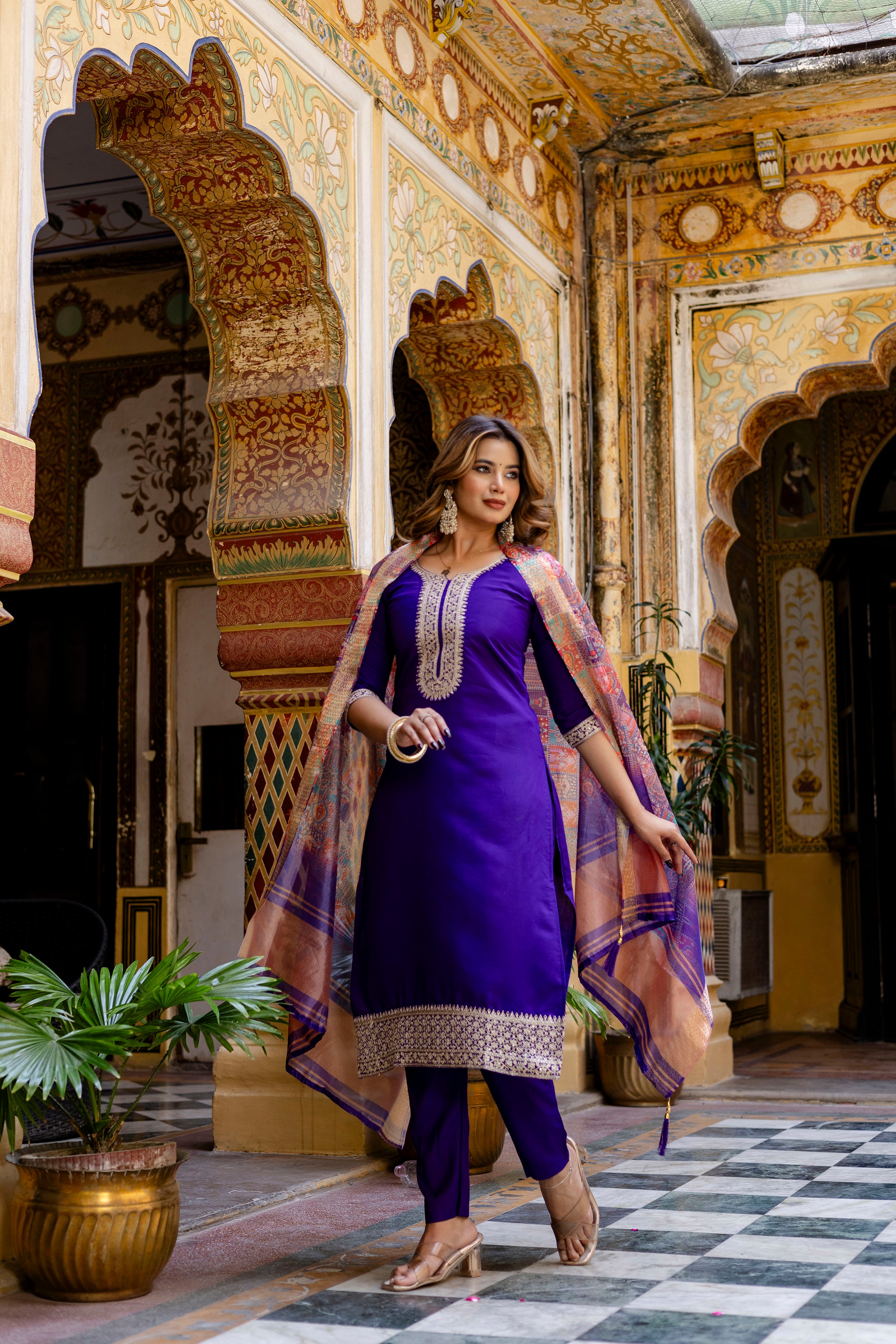Royal Purple Suit Set with Banarasi Silk Dupatta 👑