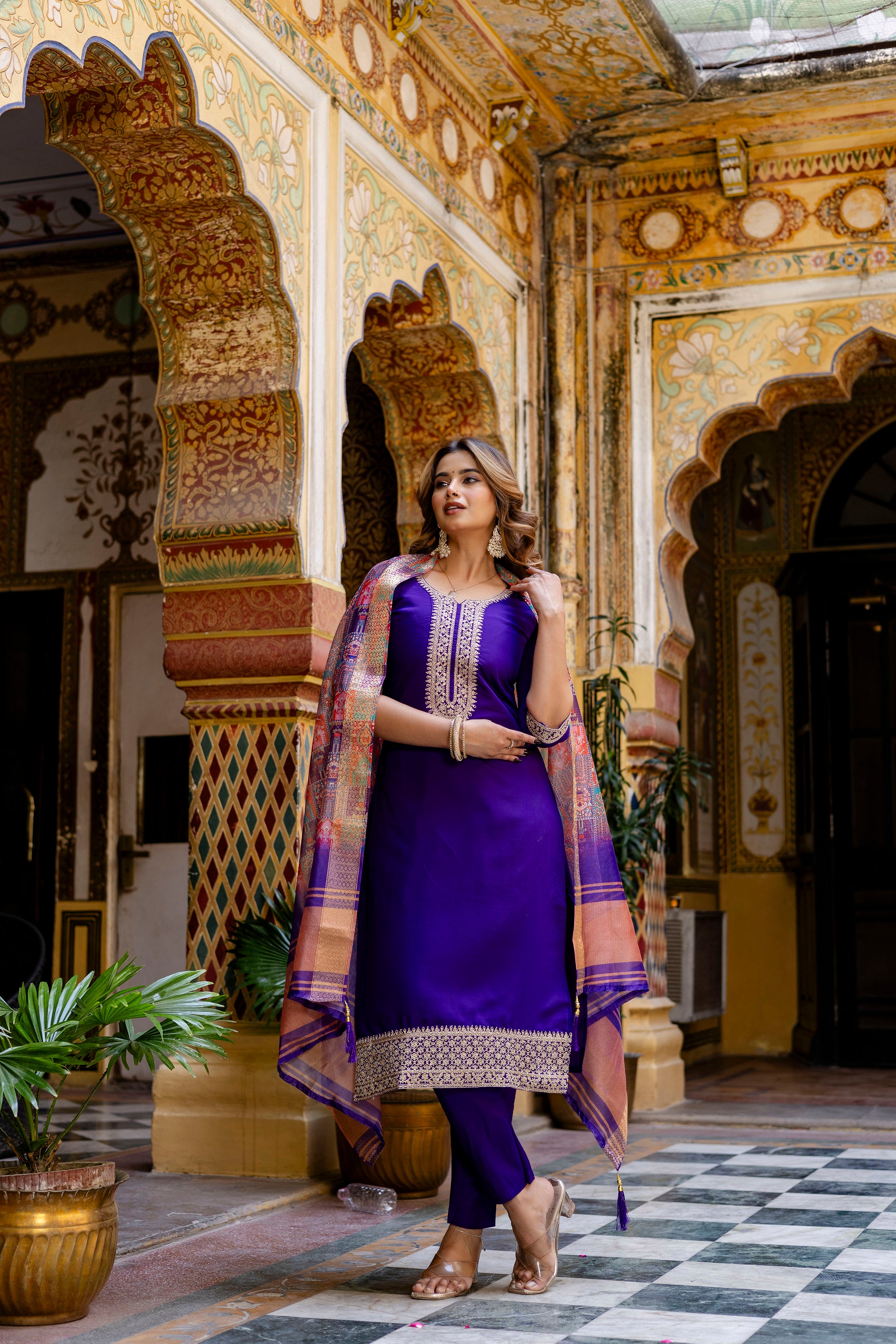 Royal Purple Suit Set with Banarasi Silk Dupatta 👑