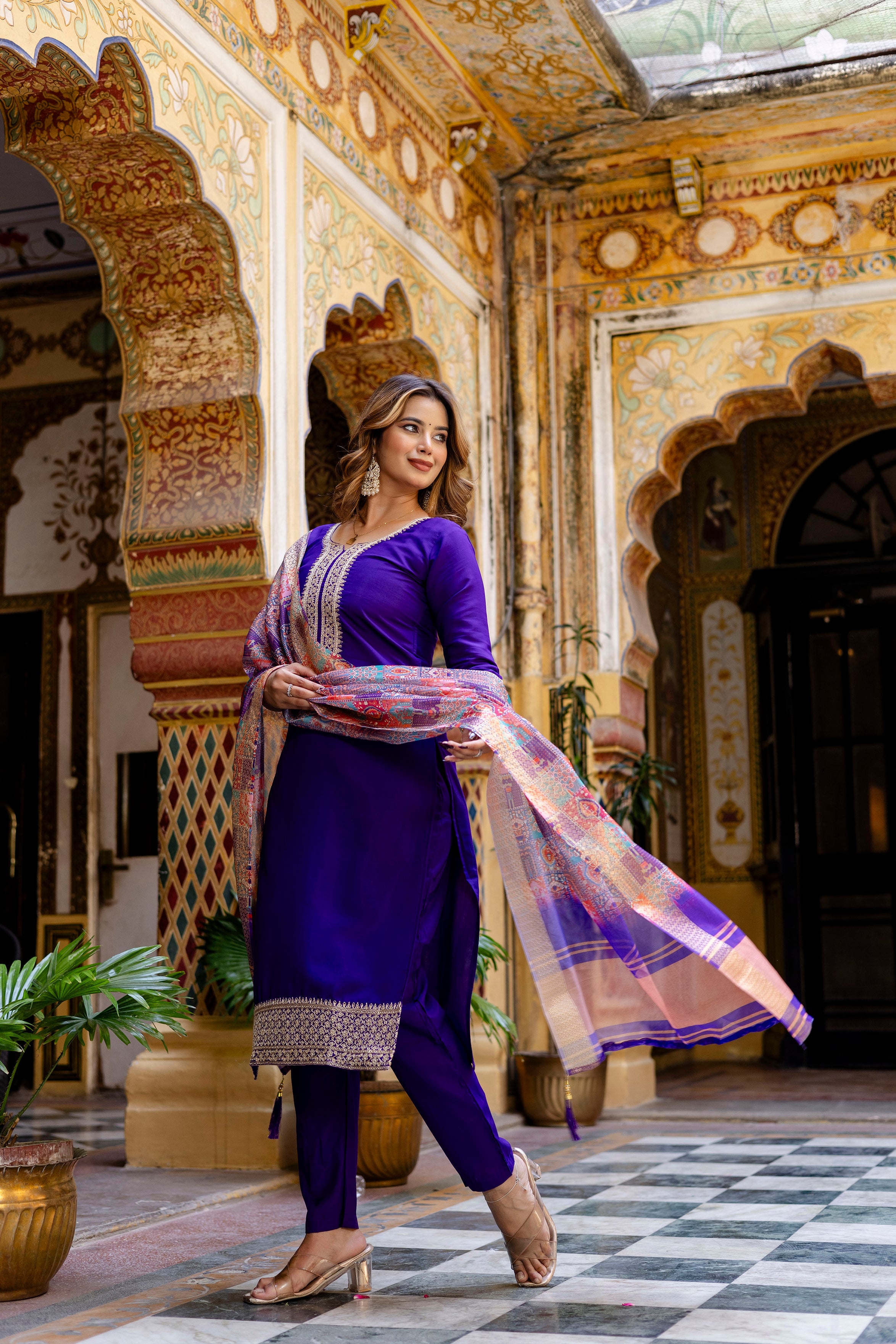 Royal Purple Suit Set with Banarasi Silk Dupatta 👑