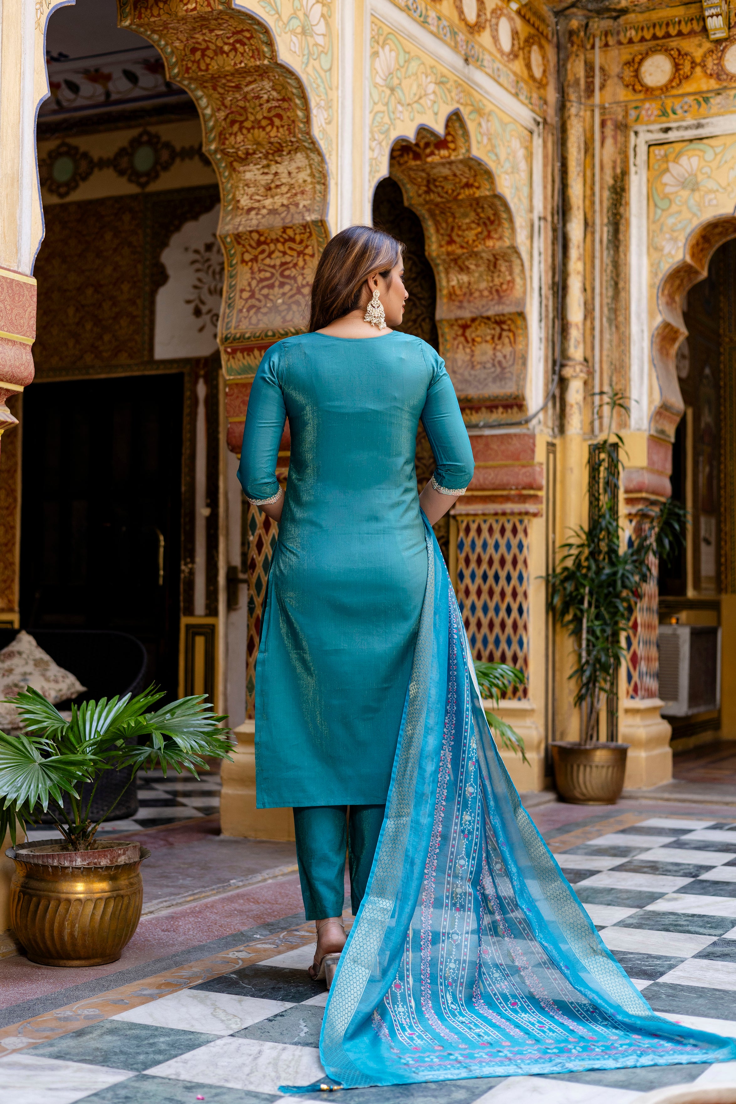 Teal Royalty Kurta Set with Dupatta 🌸