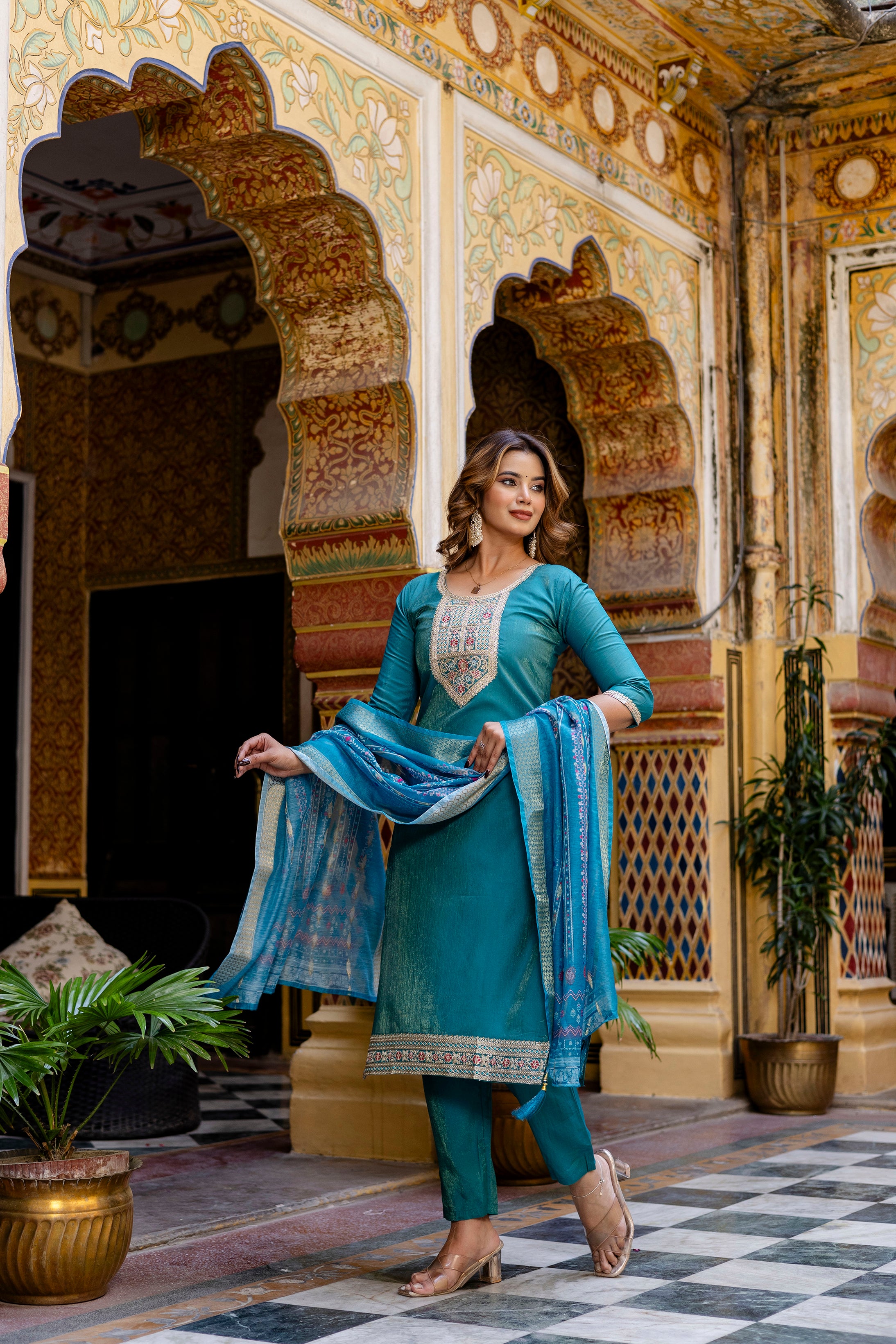 Teal Royalty Kurta Set with Dupatta 🌸