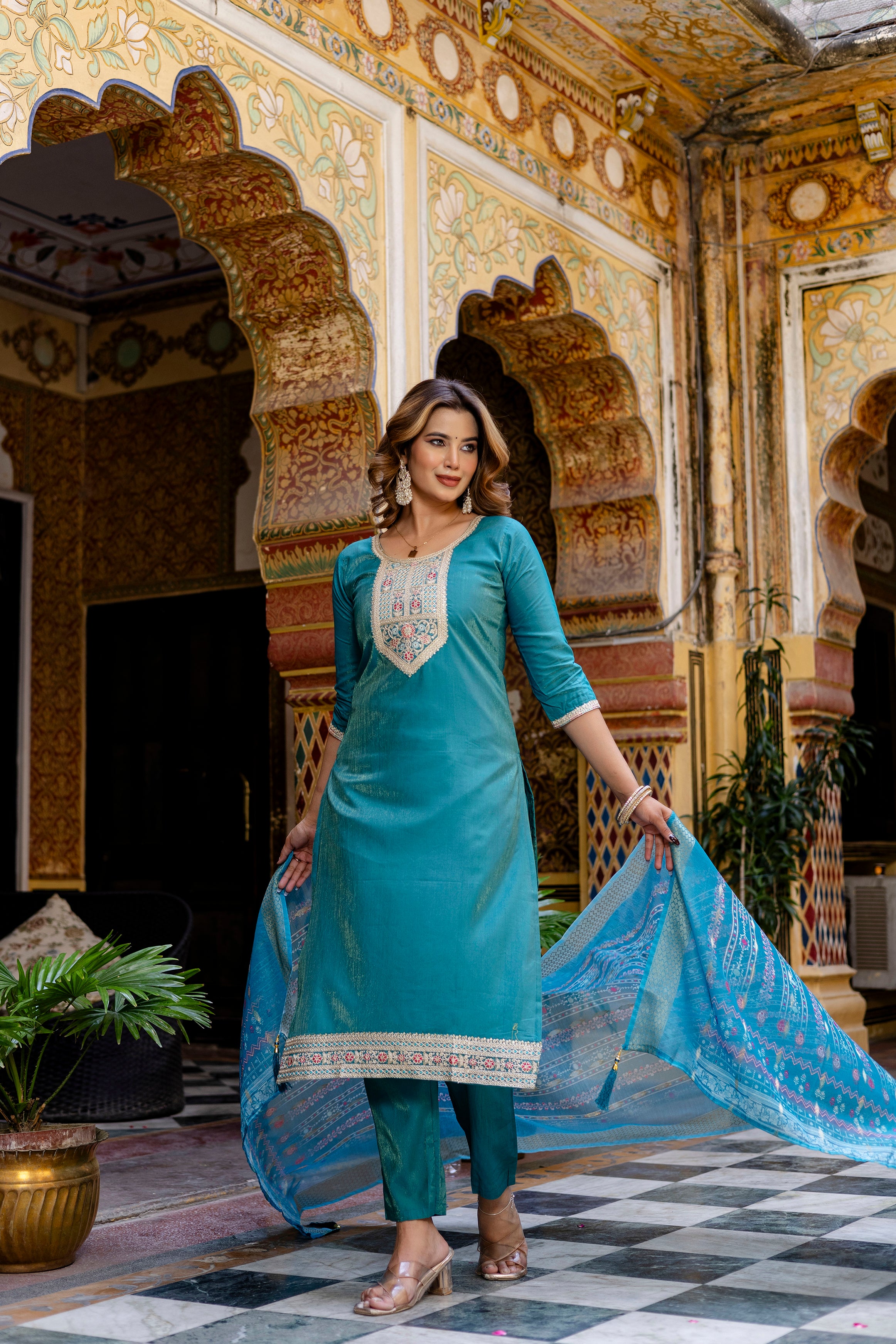 Teal Royalty Kurta Set with Dupatta 🌸