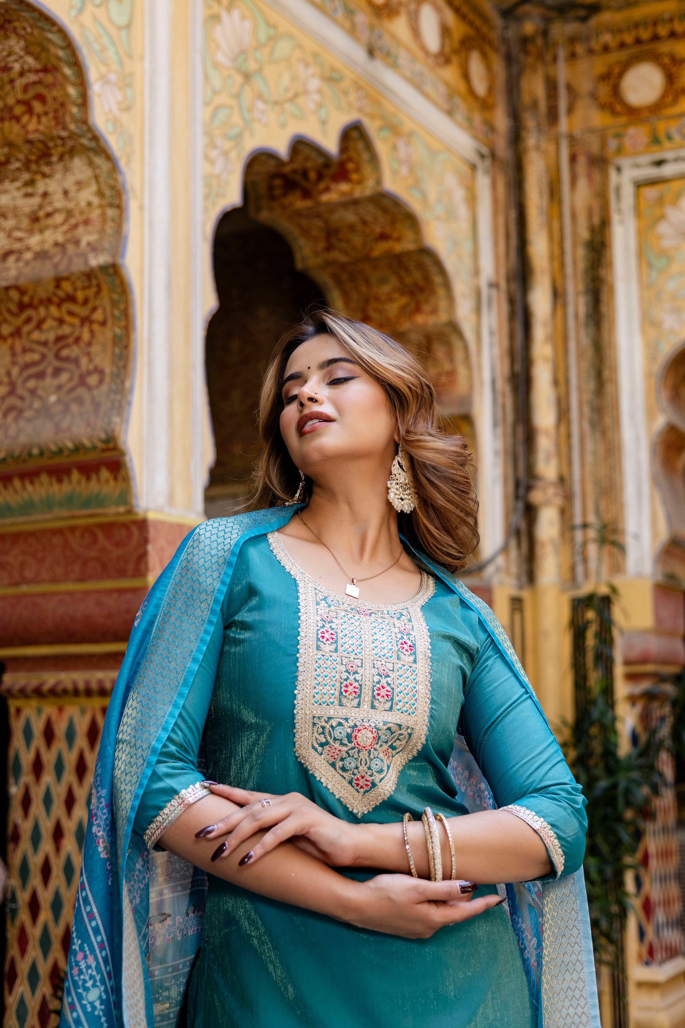 Teal Royalty Kurta Set with Dupatta 🌸