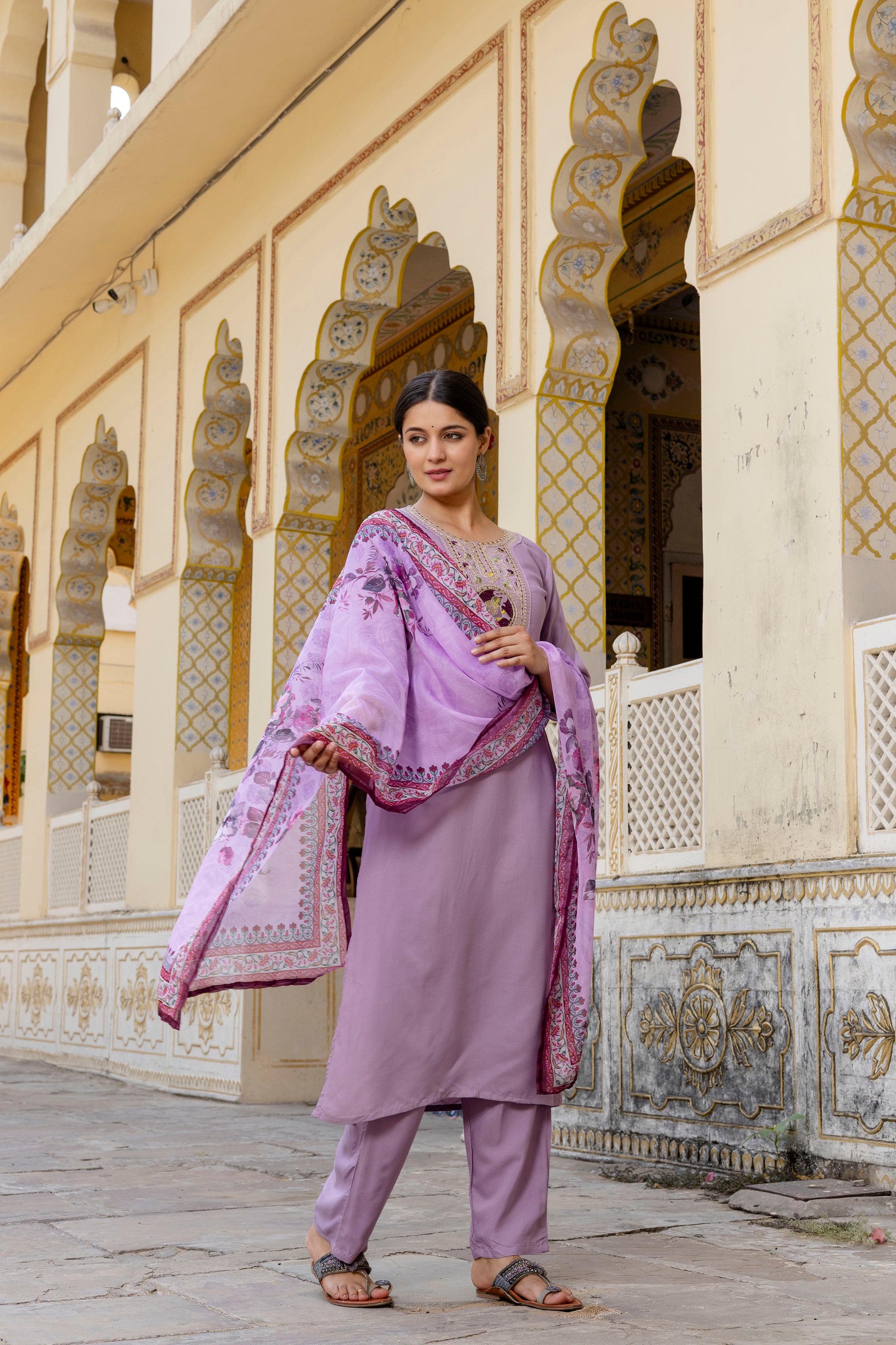 Lavender Heritage Embroidered Suit Set 🌸