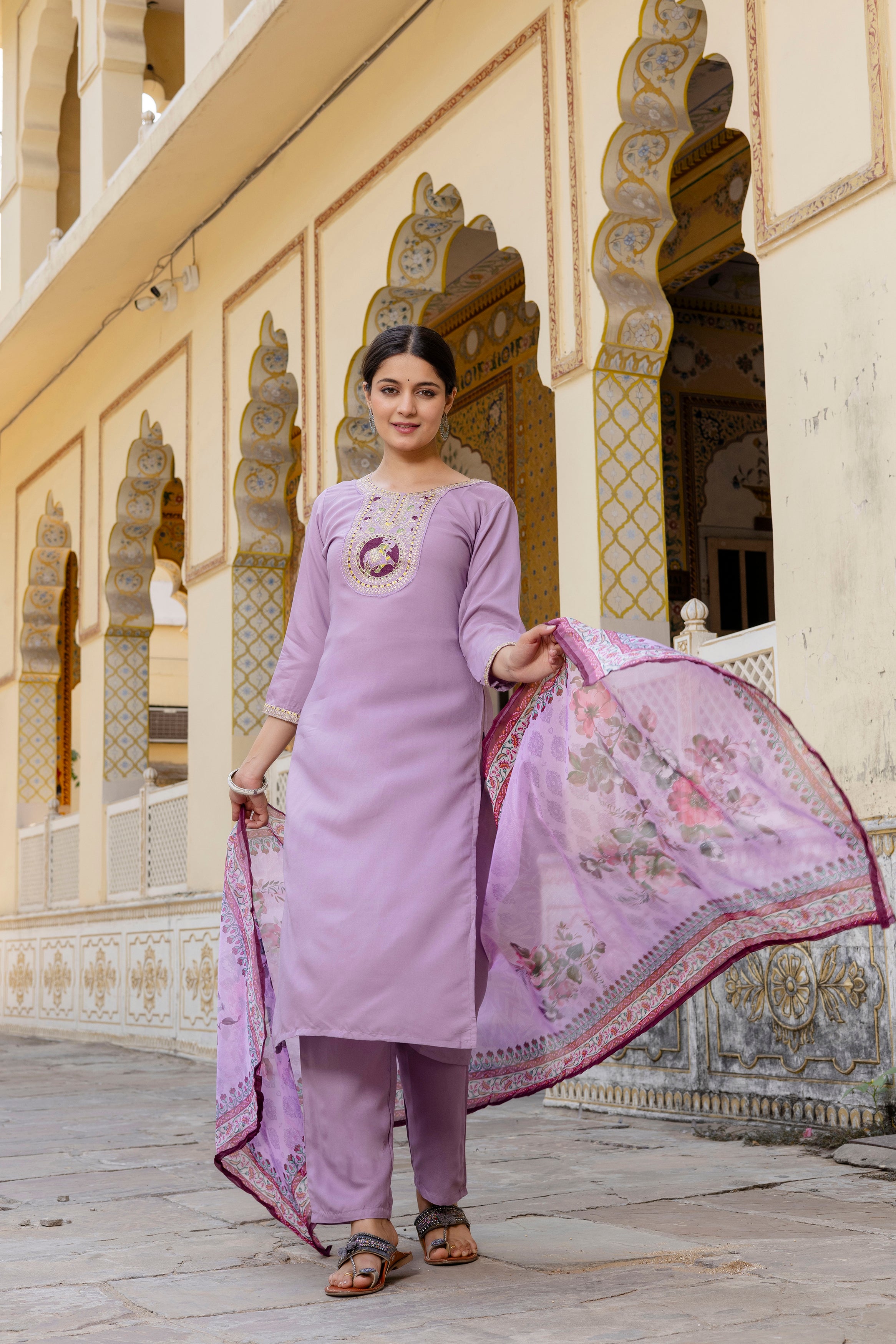 Lavender Heritage Embroidered Suit Set 🌸