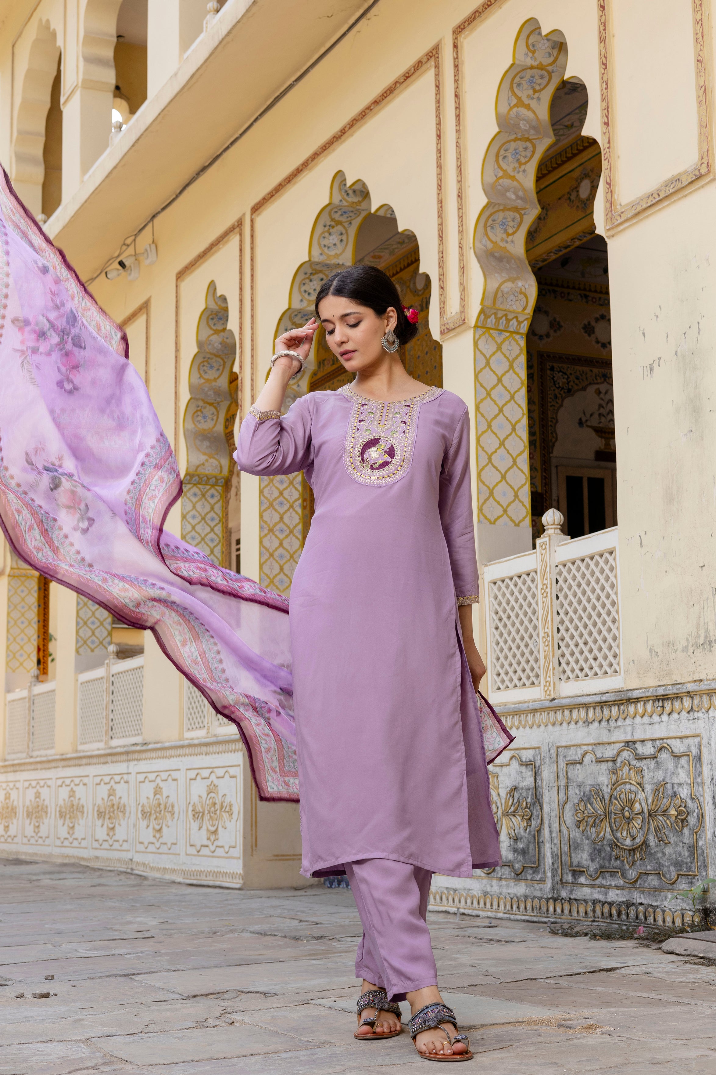 Lavender Heritage Embroidered Suit Set 🌸