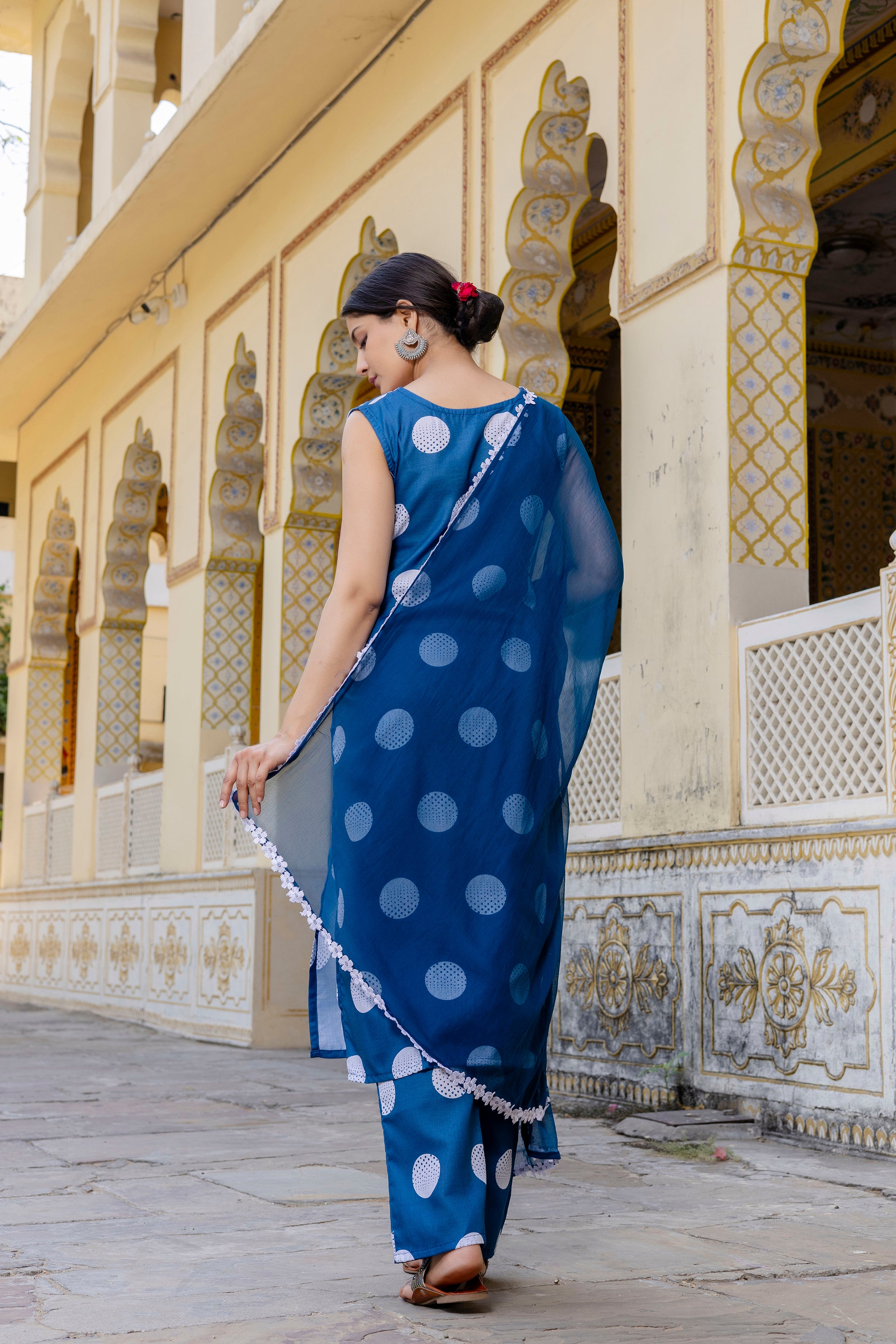 Bold Blue Polka Dot Cotton Suit Set