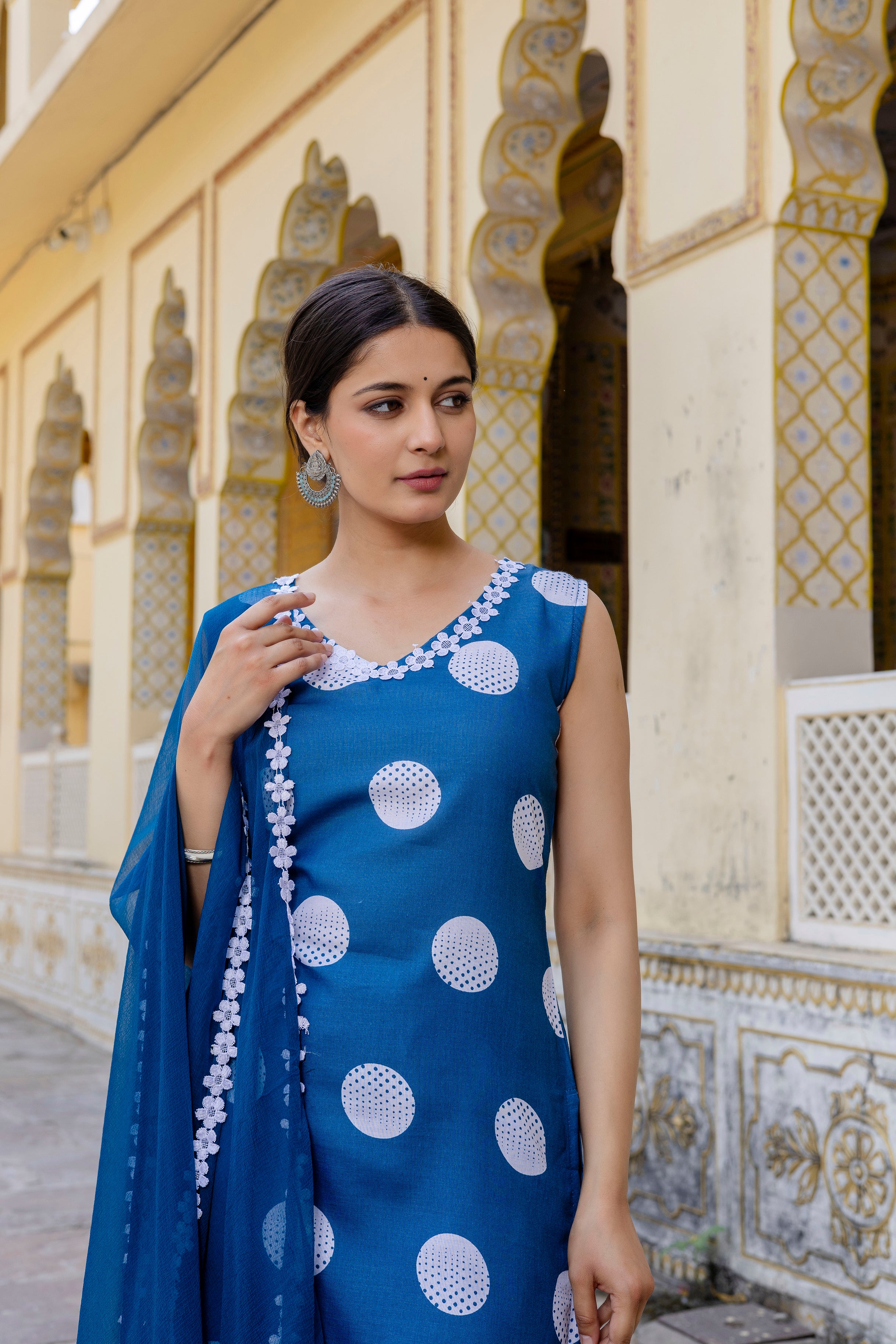 Bold Blue Polka Dot Cotton Suit Set