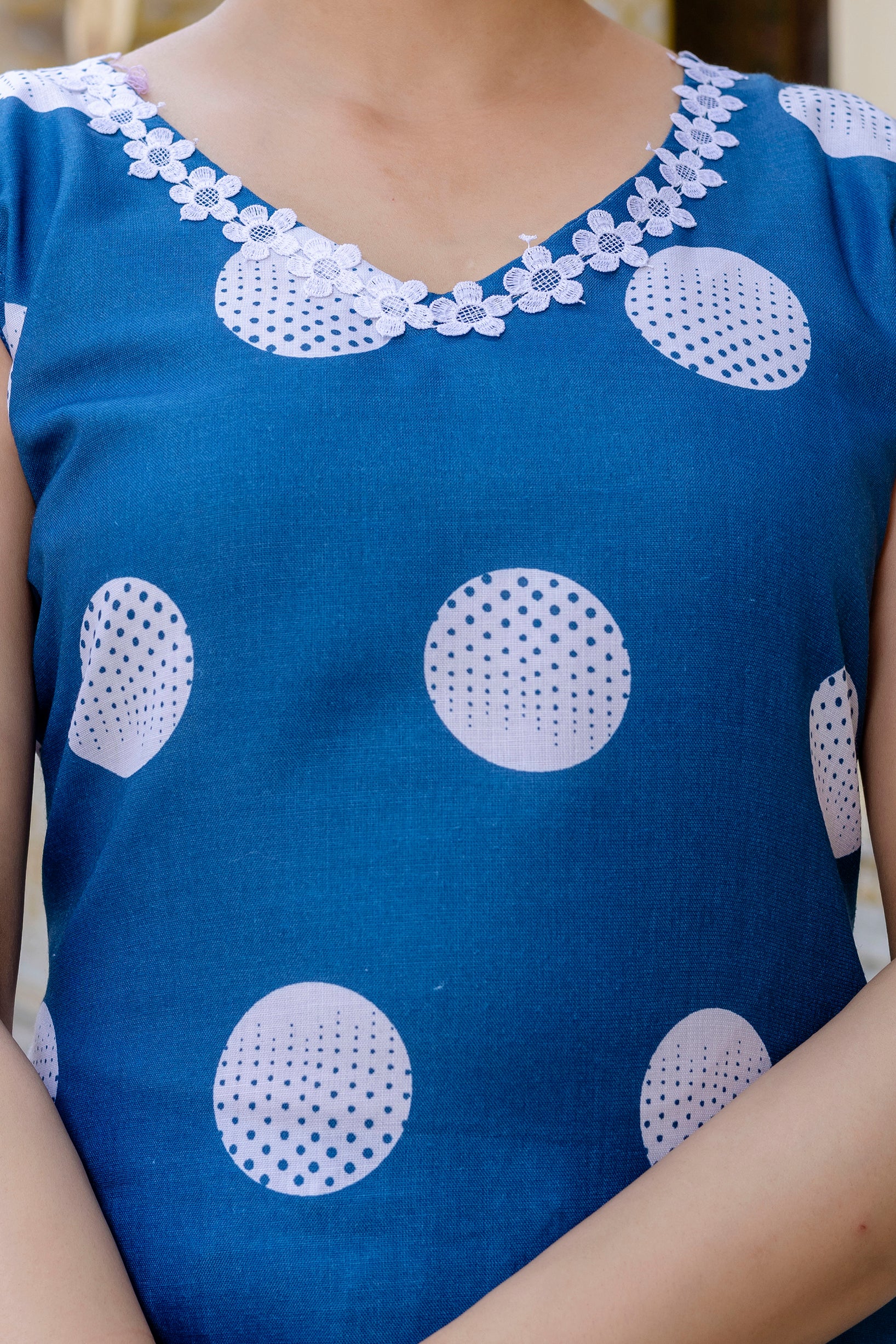 Bold Blue Polka Dot Cotton Suit Set