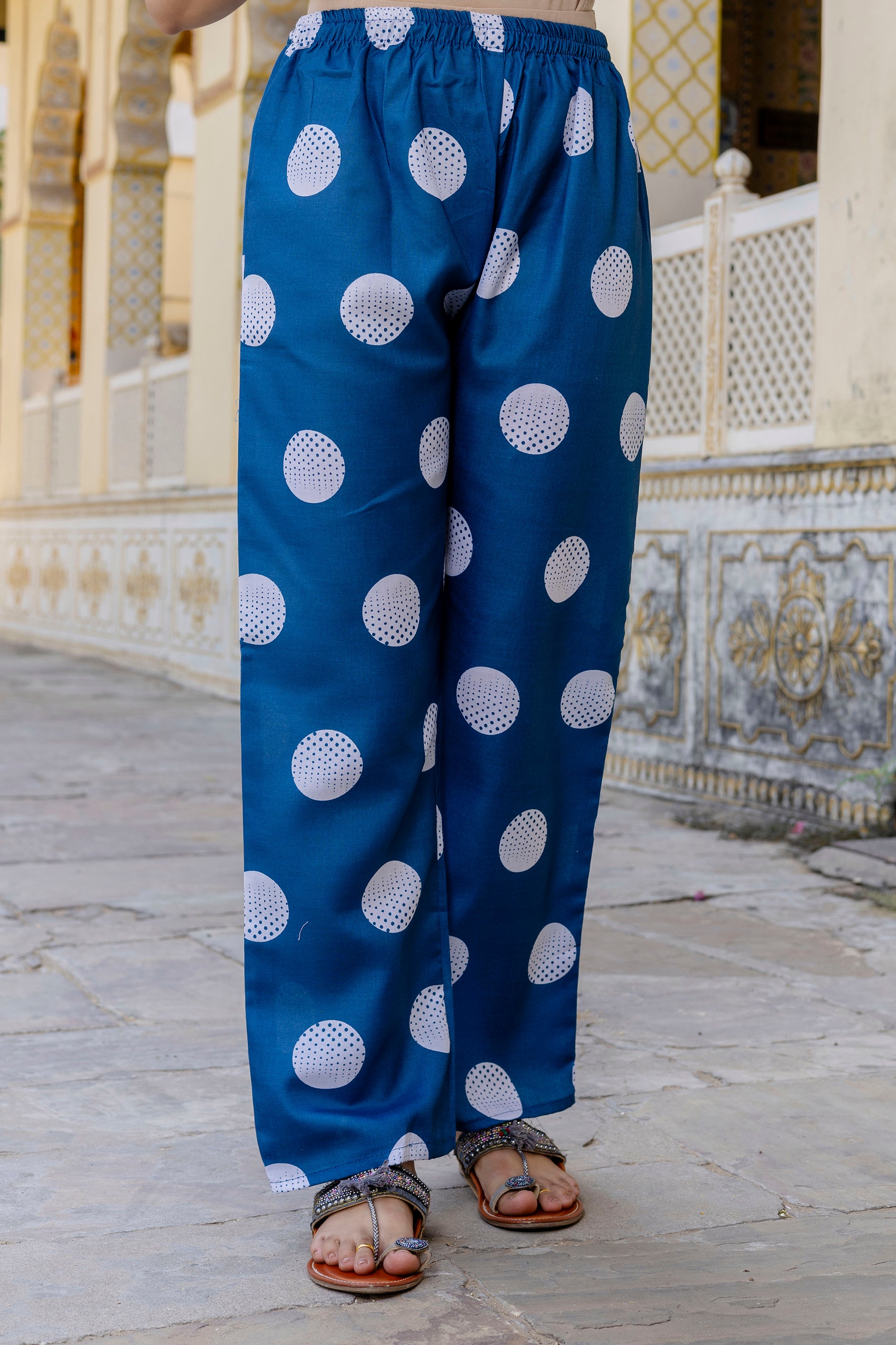 Bold Blue Polka Dot Cotton Suit Set
