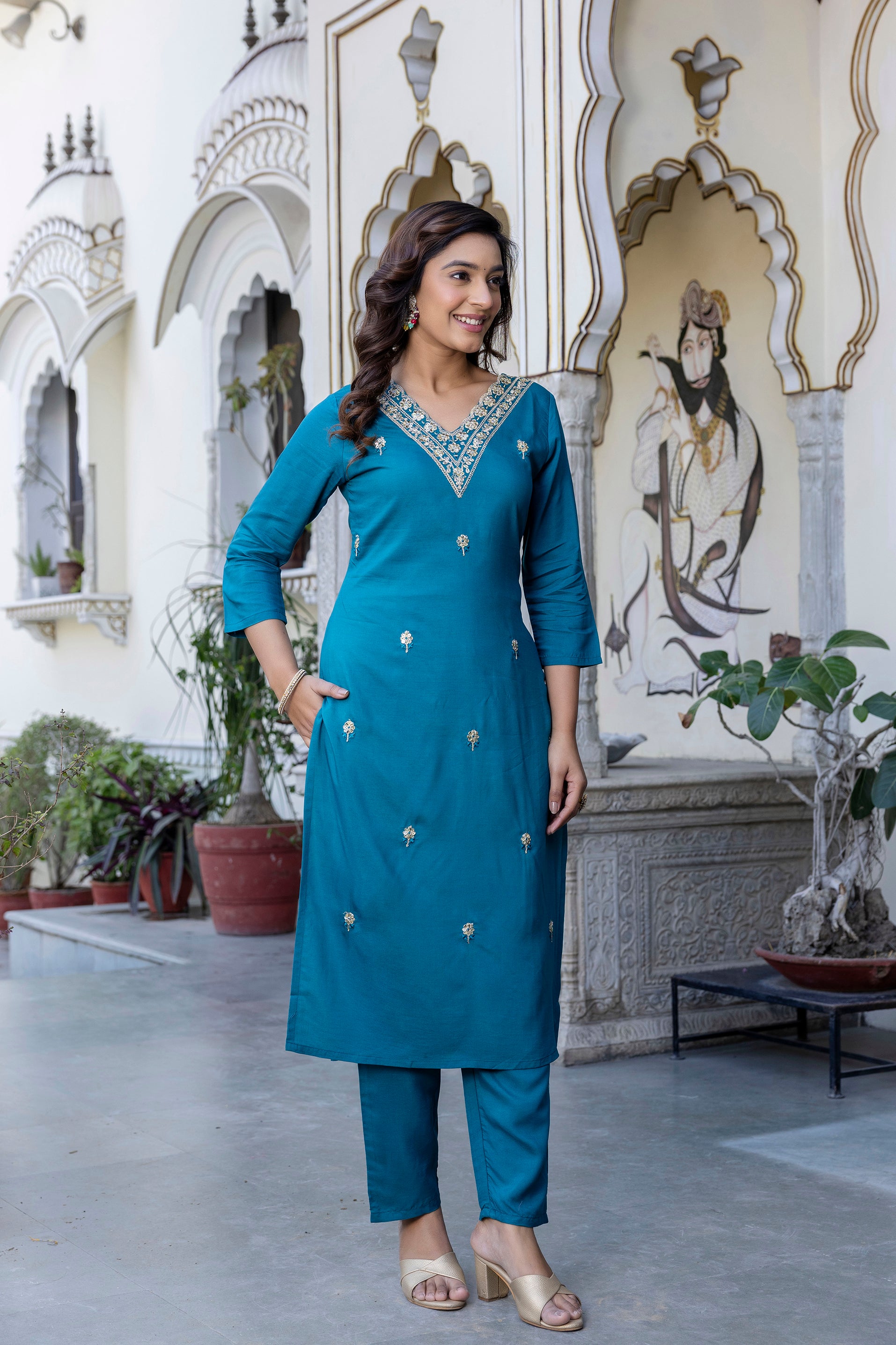 Teal Charm Ethnic Suit Set