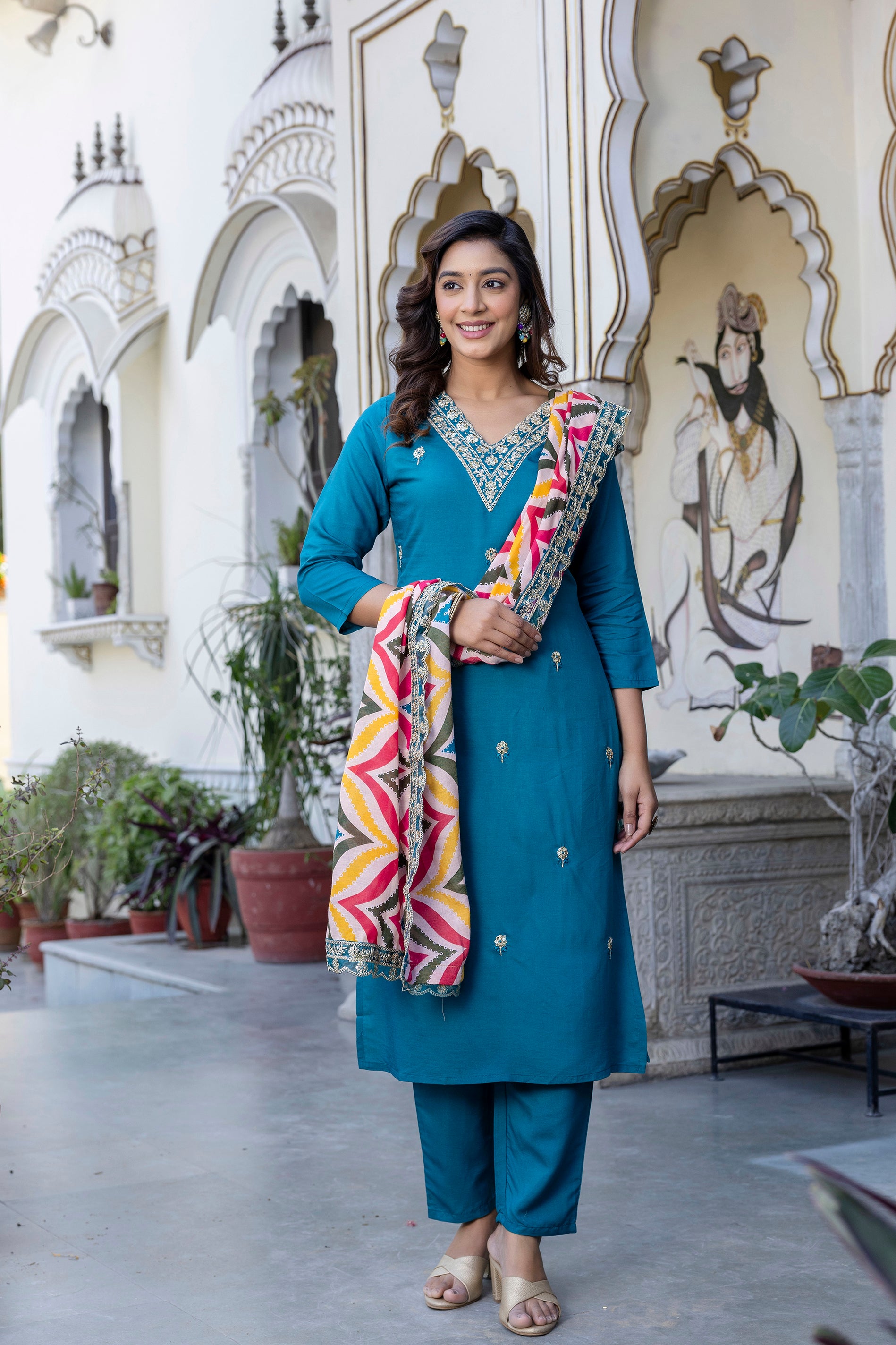 Teal Charm Ethnic Suit Set