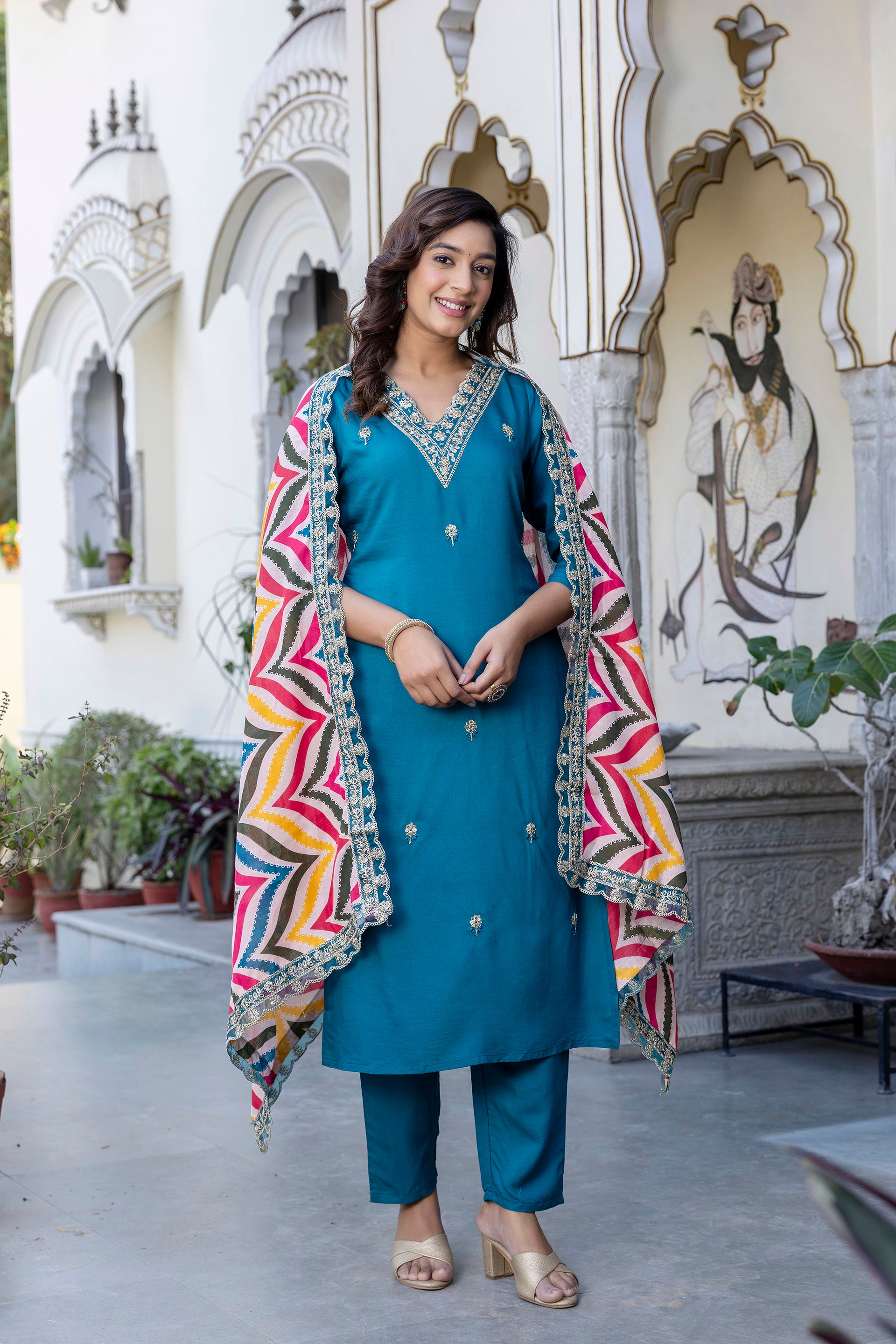 Teal Charm Ethnic Suit Set