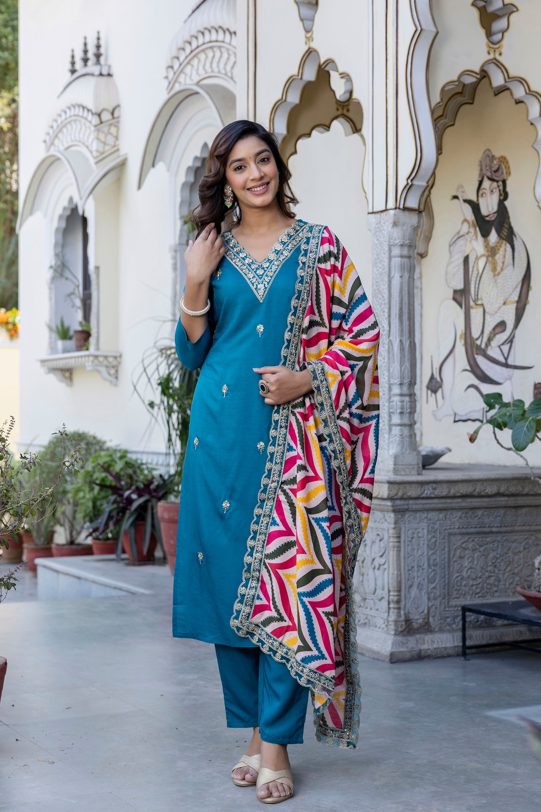 Teal Charm Ethnic Suit Set