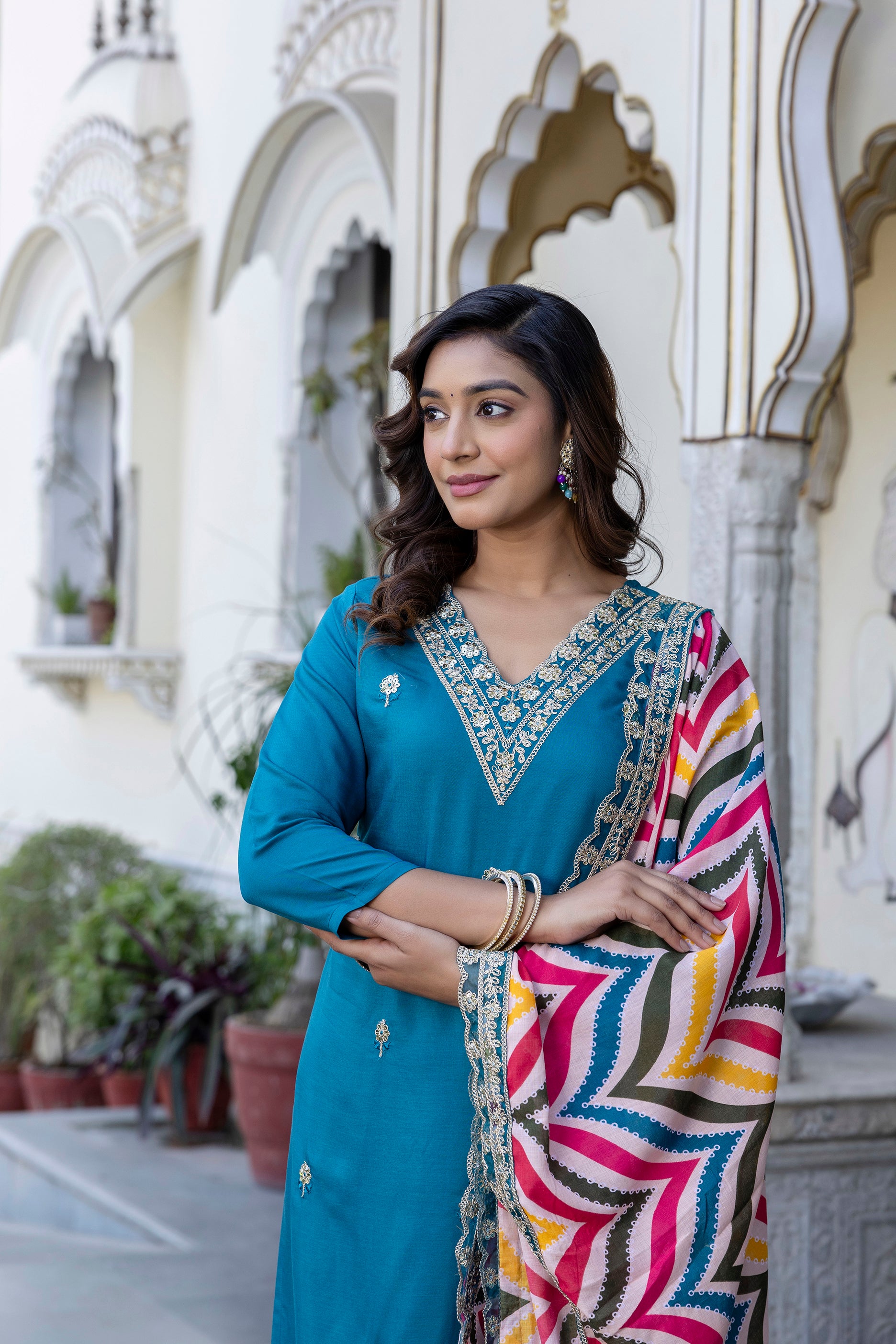 Teal Charm Ethnic Suit Set