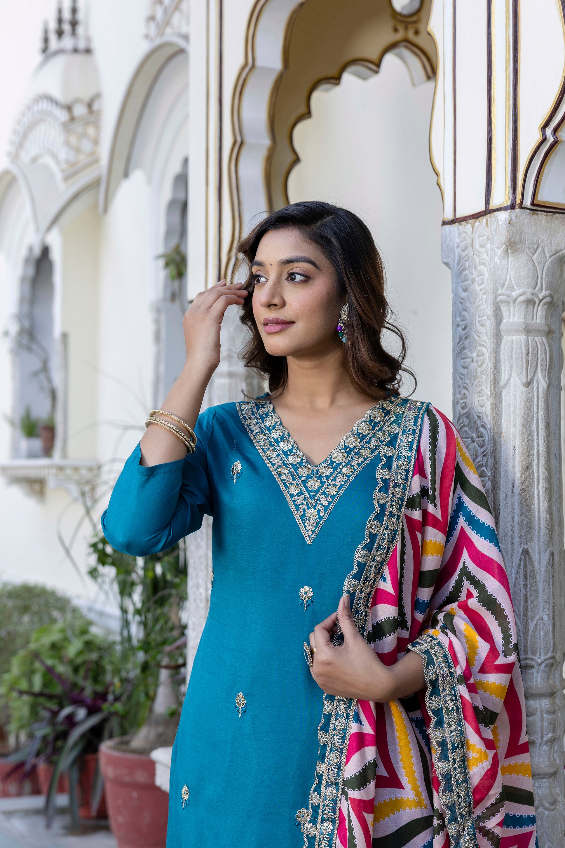 Teal Charm Ethnic Suit Set