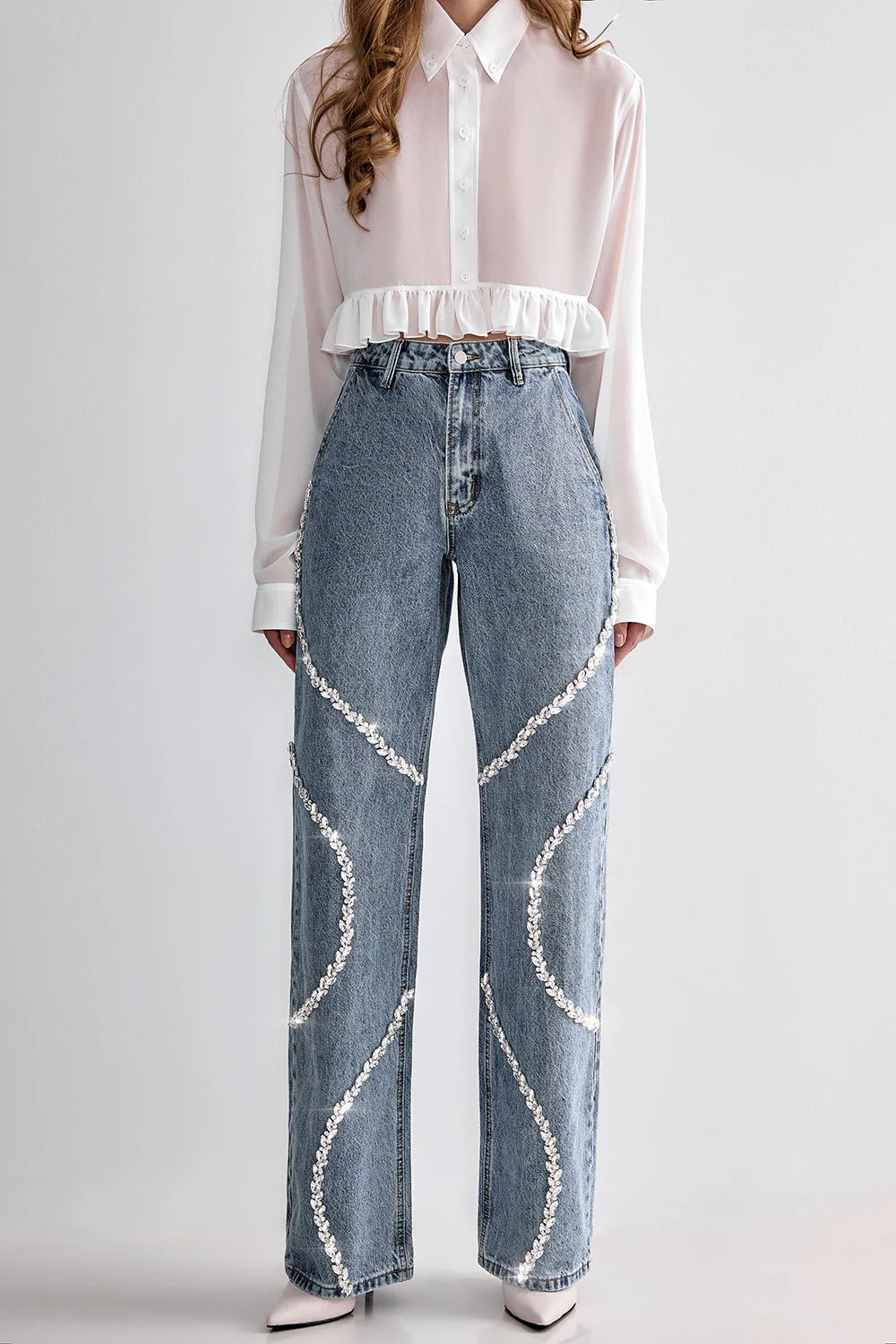 Velora  Embellished Wide Leg Jeans -