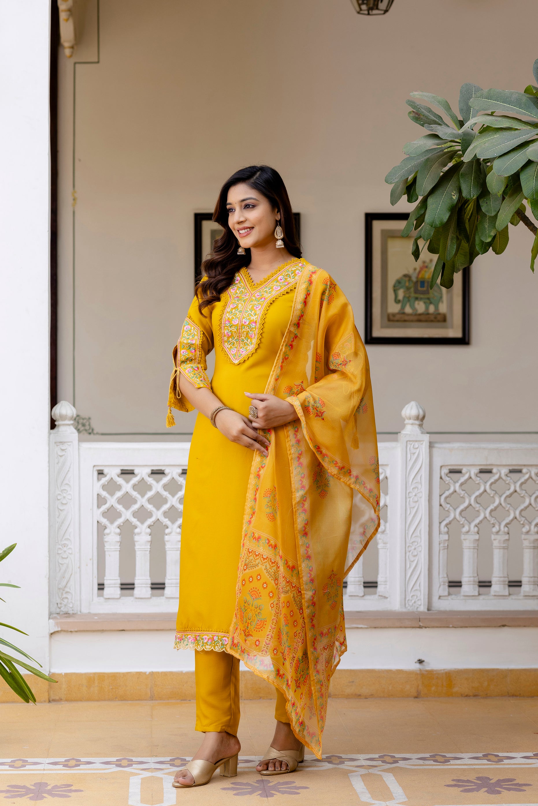 Golden Glow Embroidered Suit Set