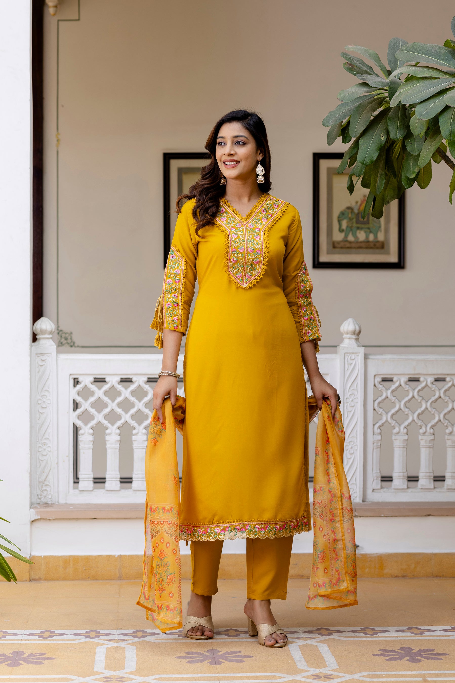 Golden Glow Embroidered Suit Set