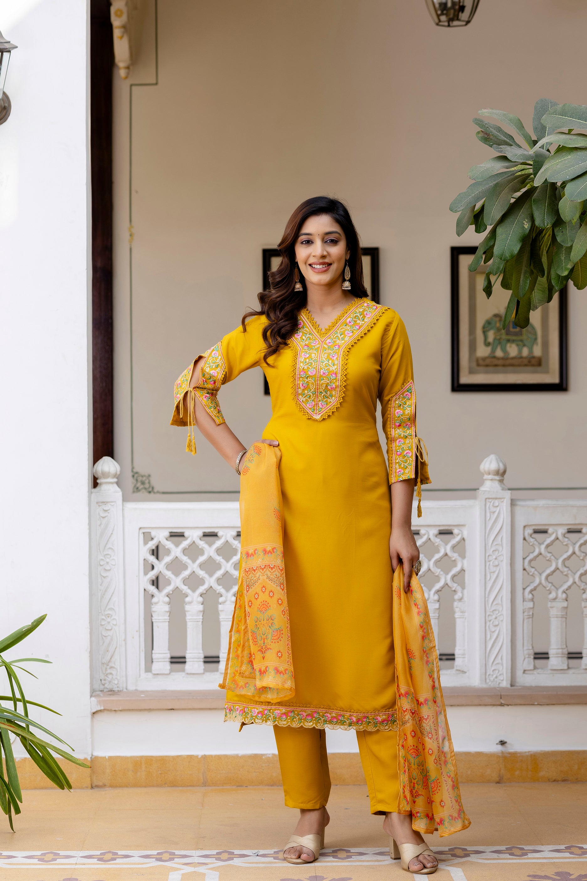 Golden Glow Embroidered Suit Set