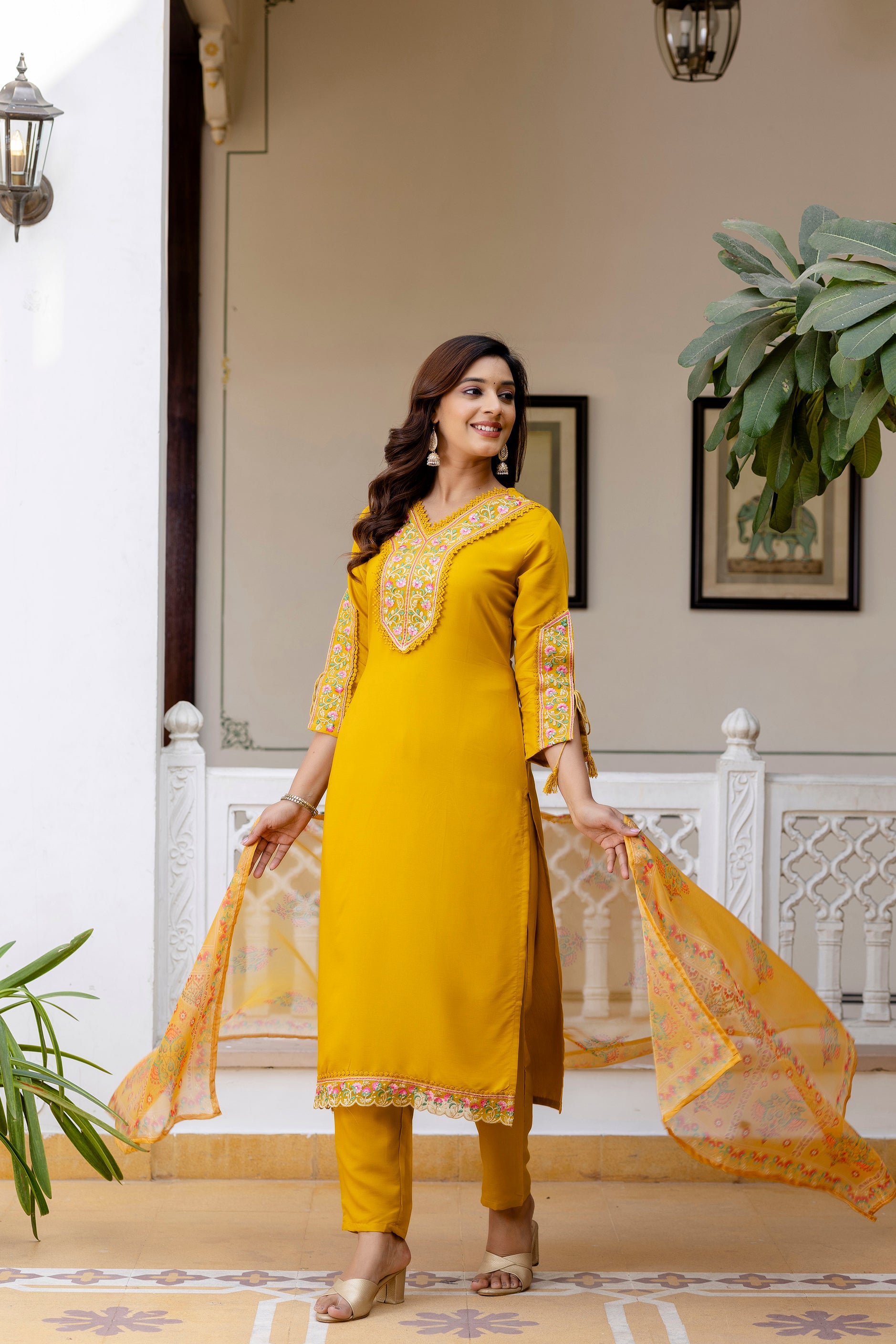 Golden Glow Embroidered Suit Set