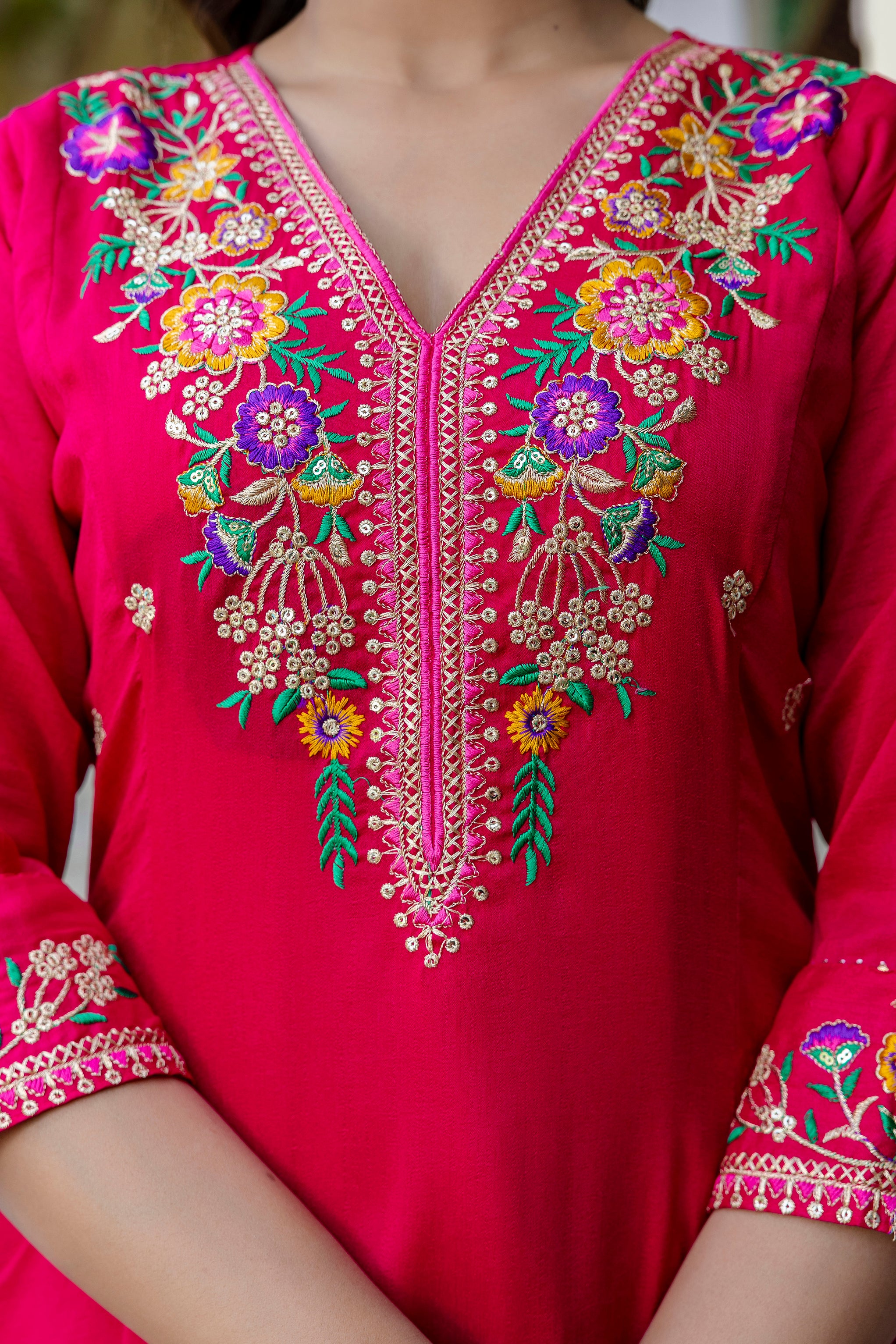 Fuchsia Floral Embroidered Anarkali Set