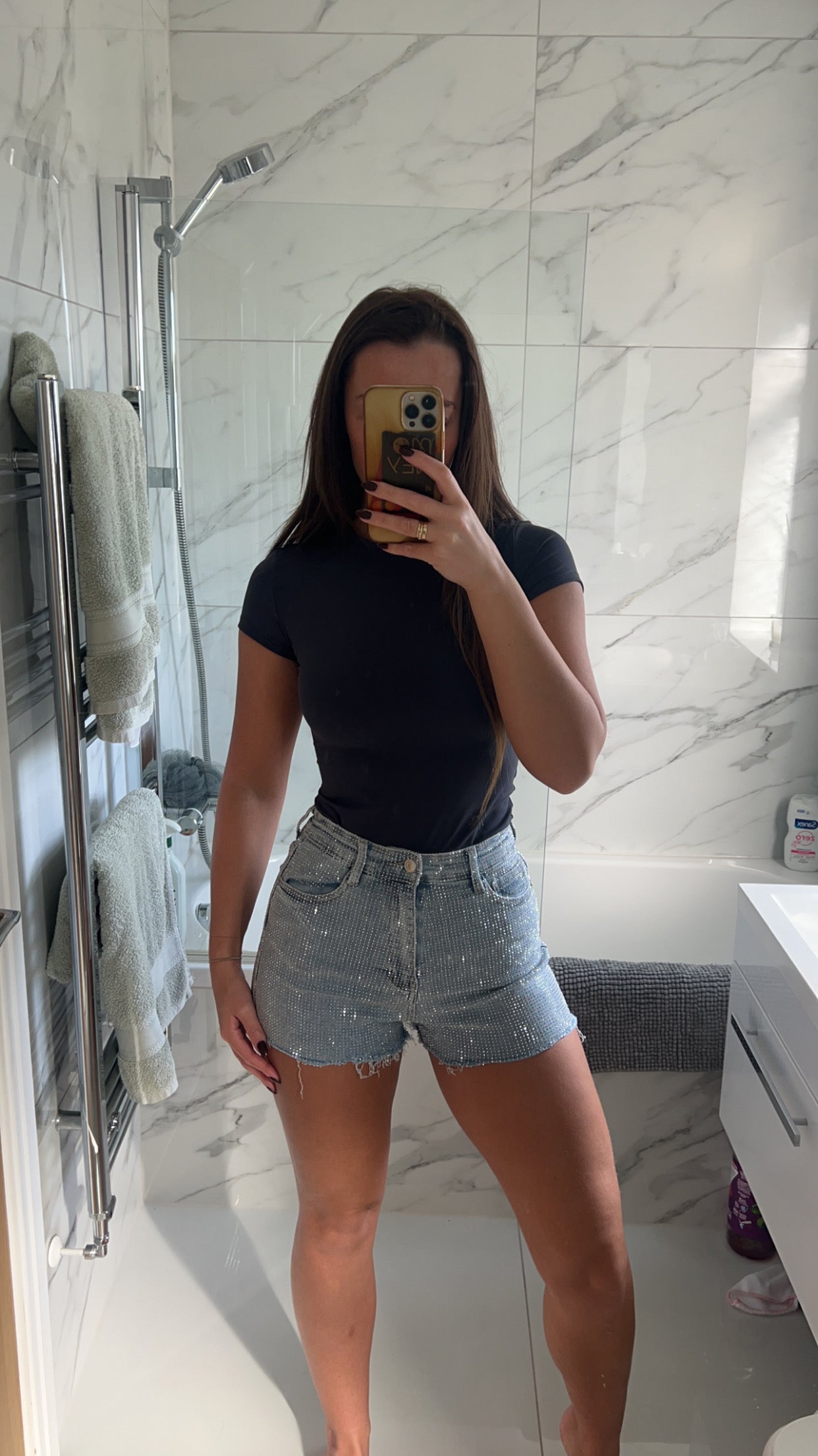 Stretchy Diamanté Denim Shorts