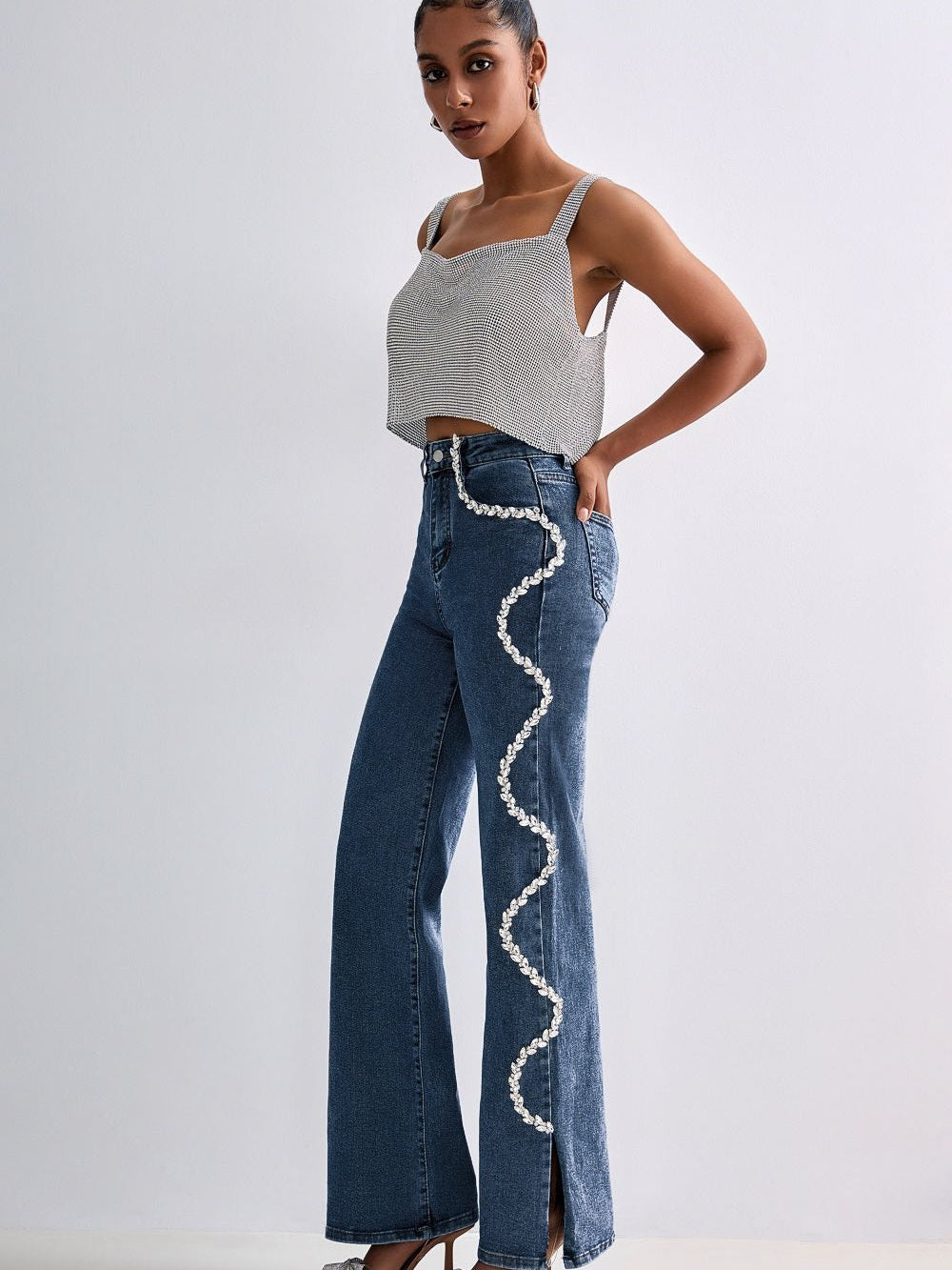 Selene - Embellished Wide Leg Jeans
