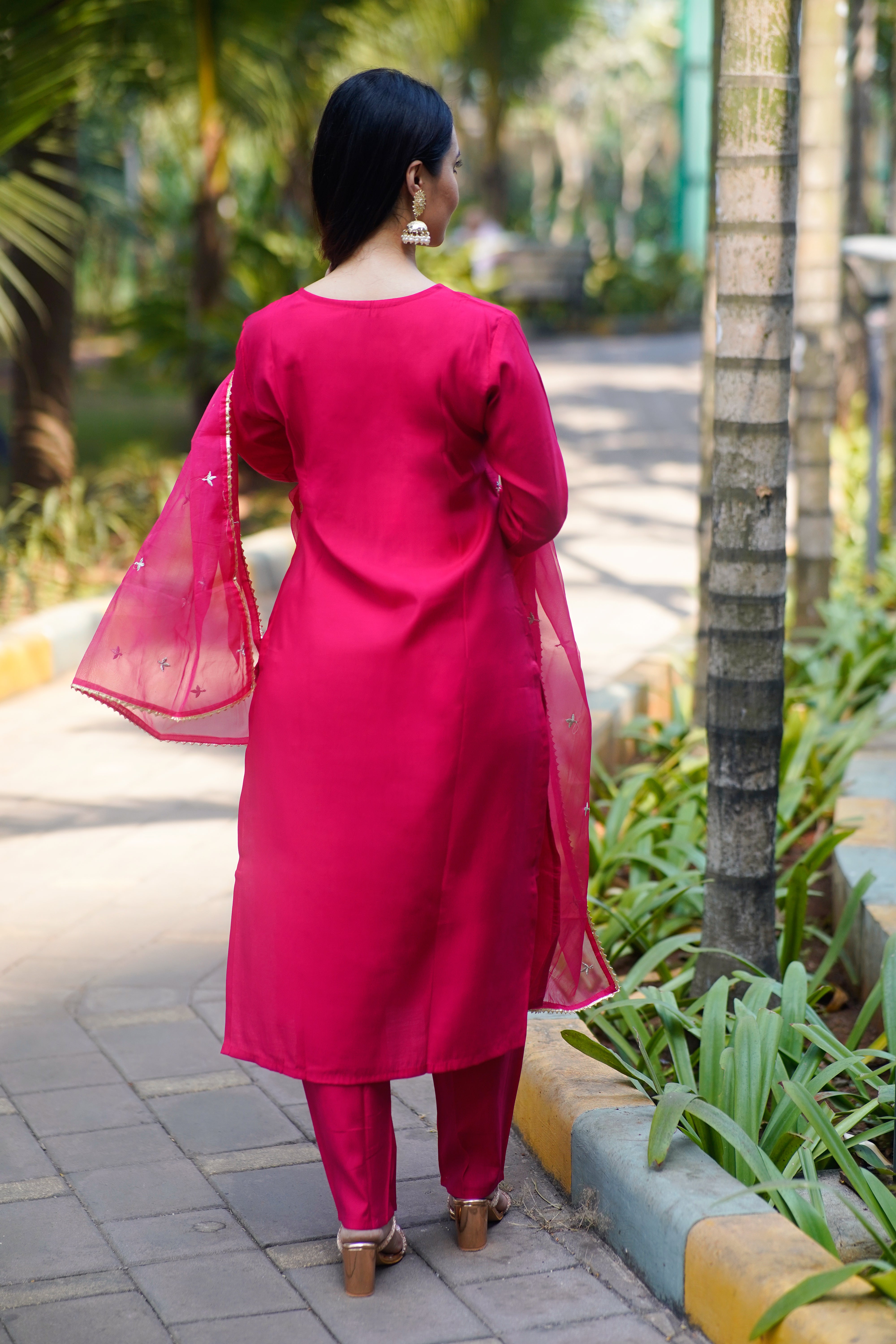 Hot Pink Mirror Embroidered Kurta Set ✨