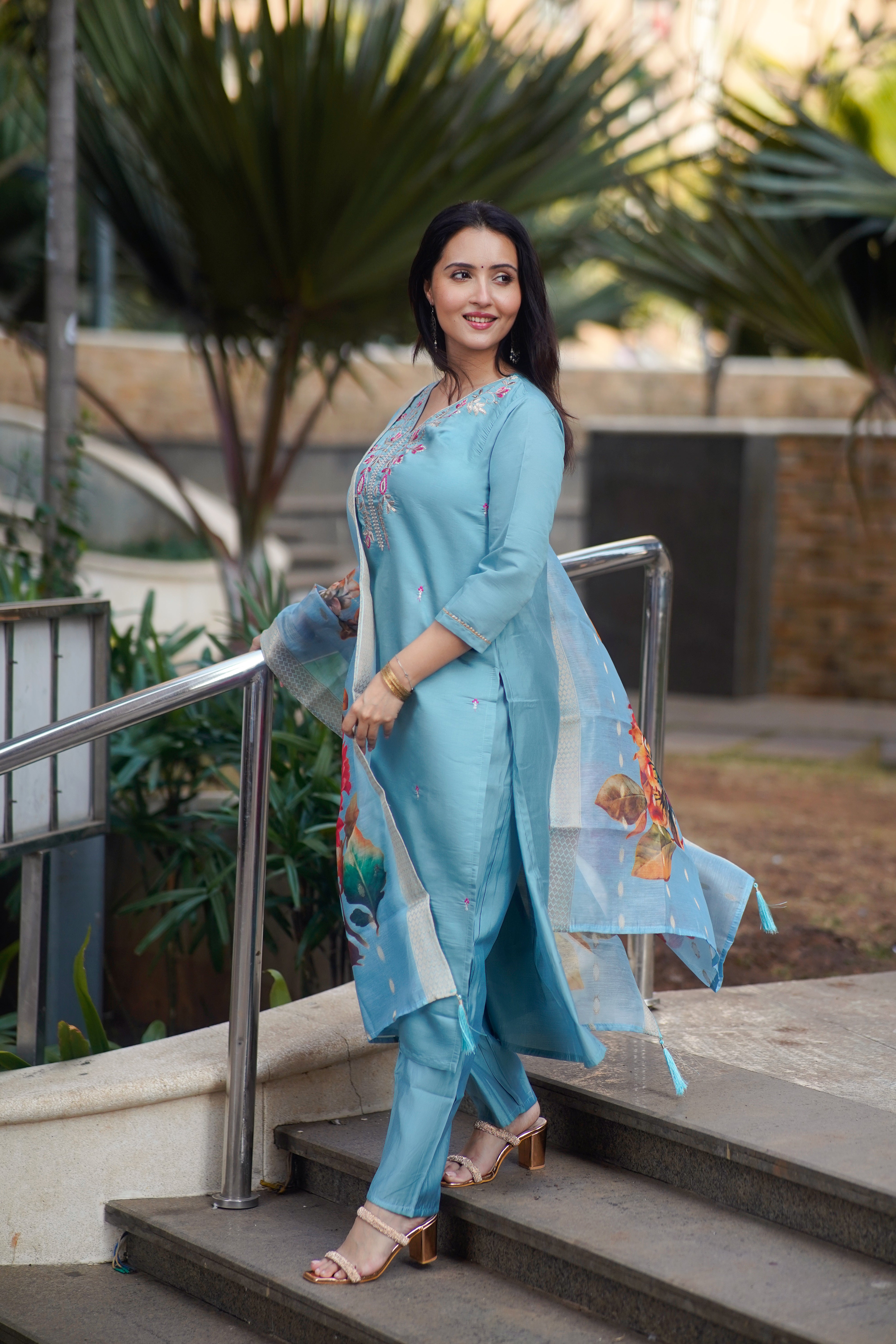 Sky Bloom Embroidered Kurta Set 💙