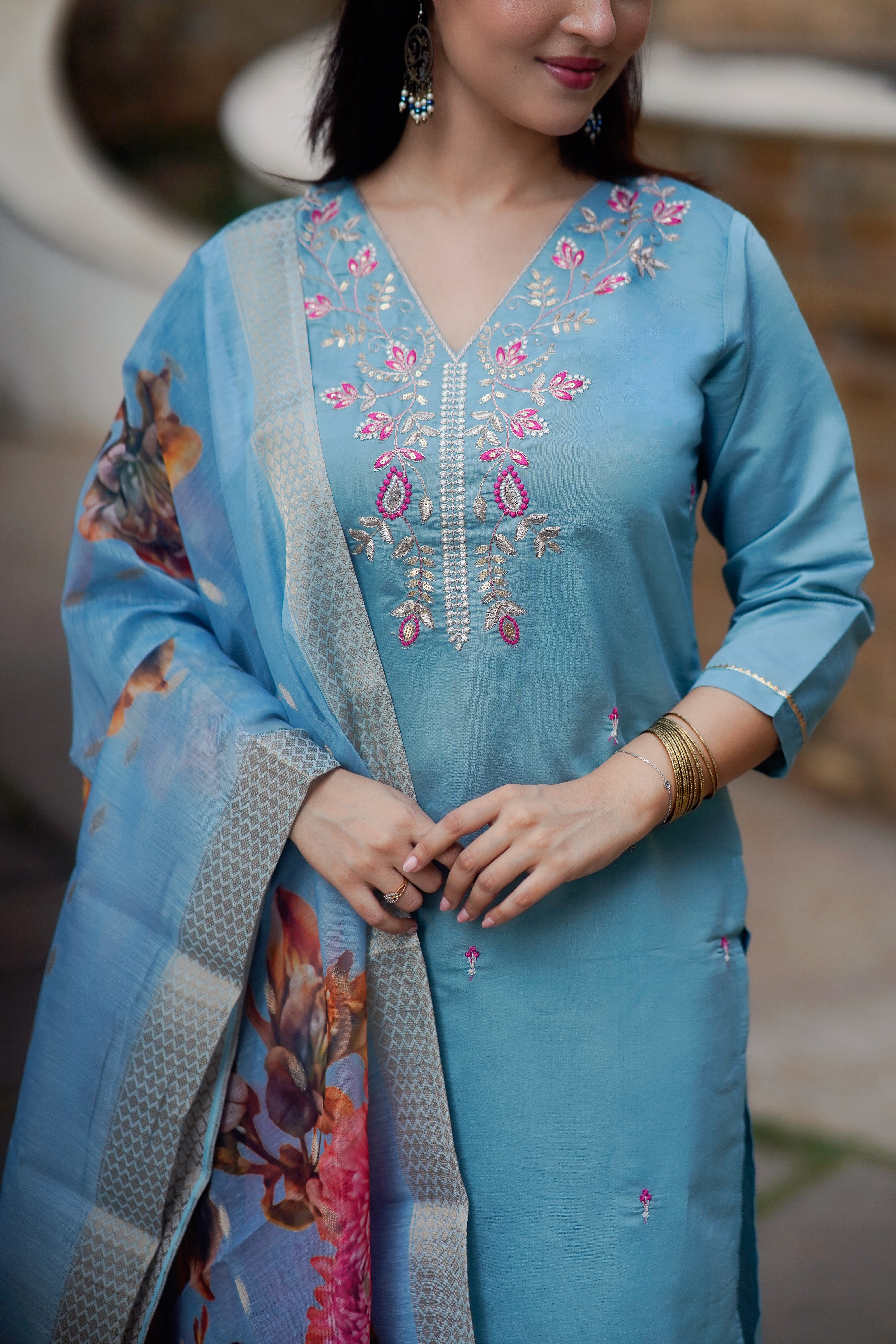 Sky Bloom Embroidered Kurta Set 💙