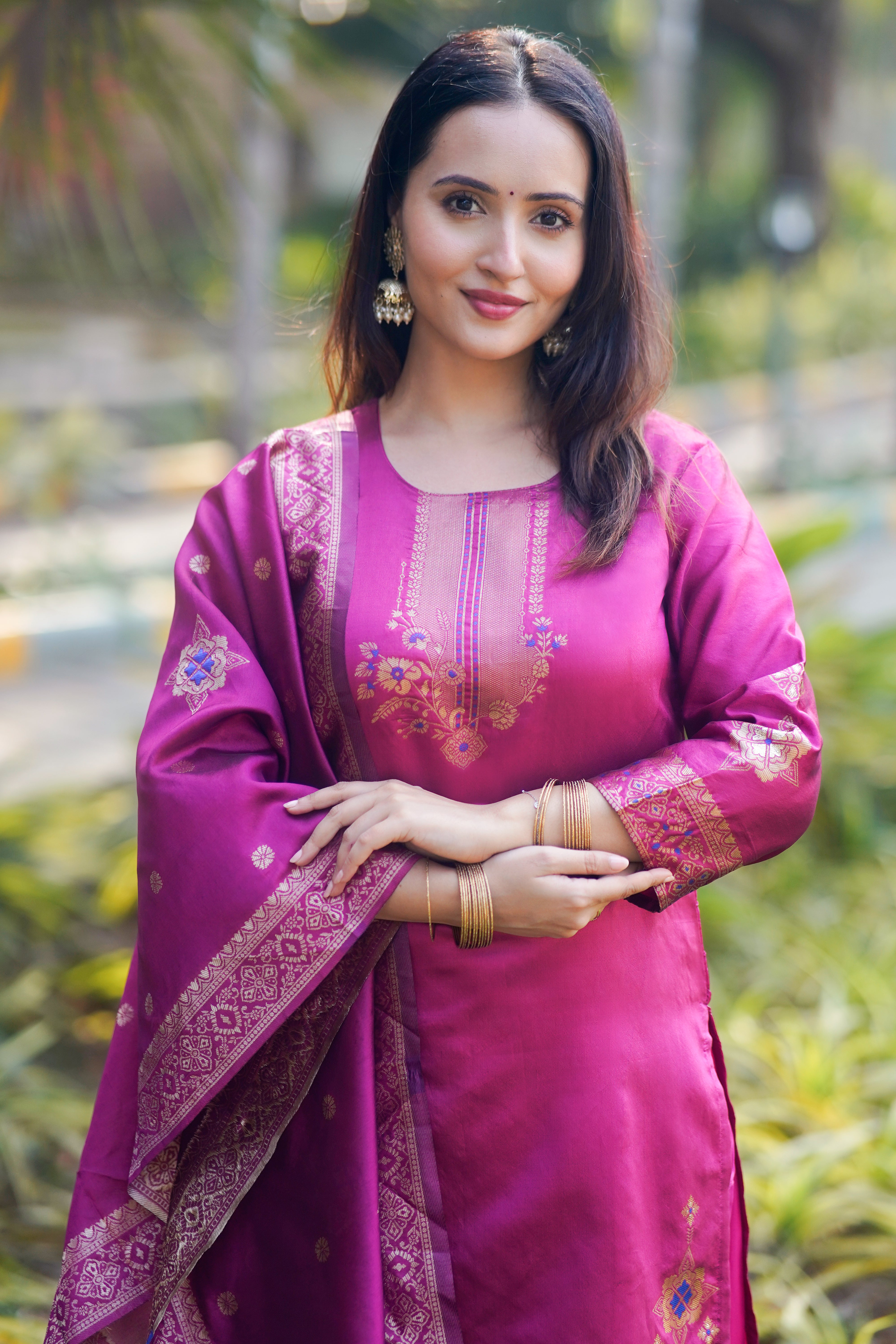Royal Magenta Silk Kurta Set with Brocade Dupatta 🌺