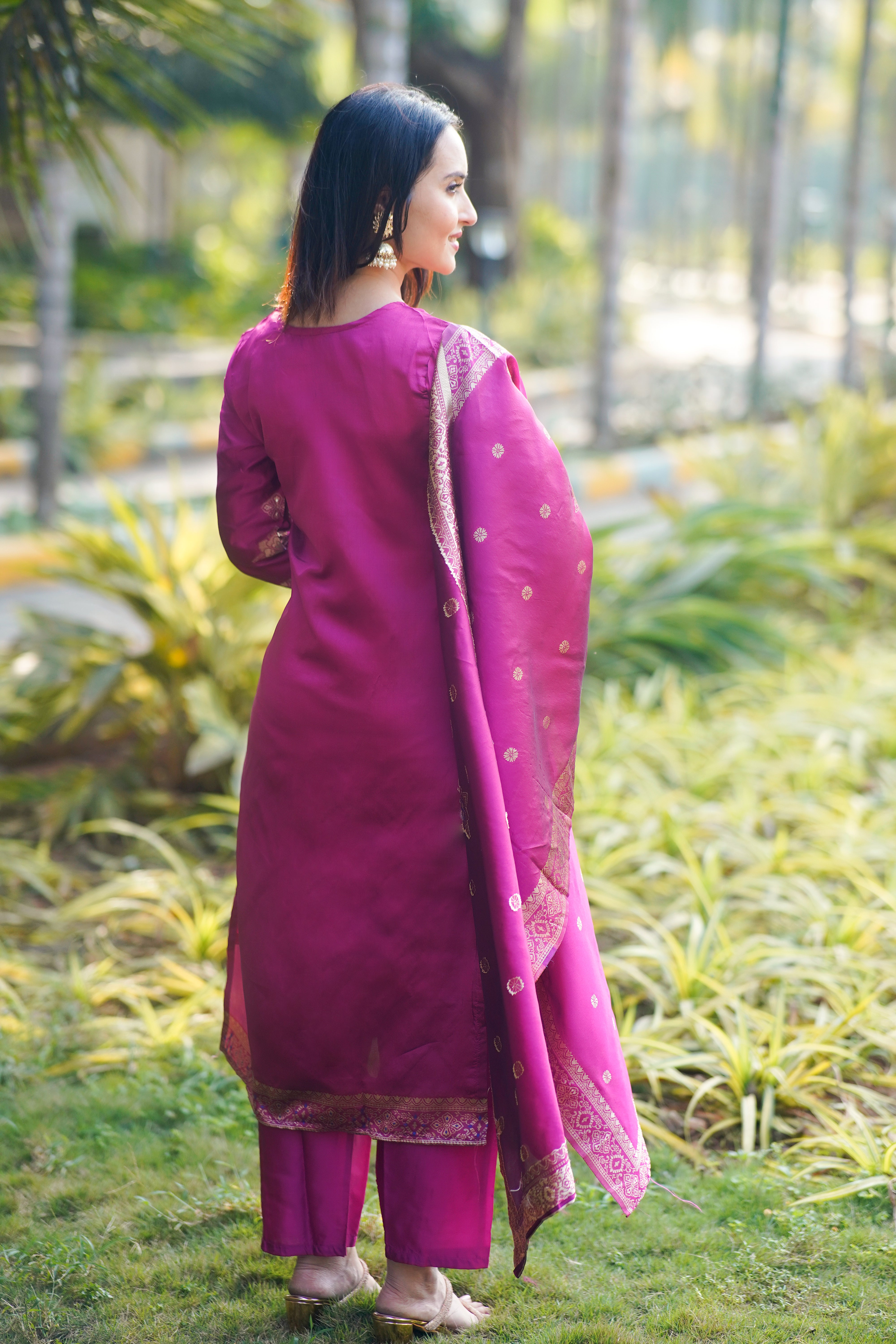 Royal Magenta Silk Kurta Set with Brocade Dupatta 🌺
