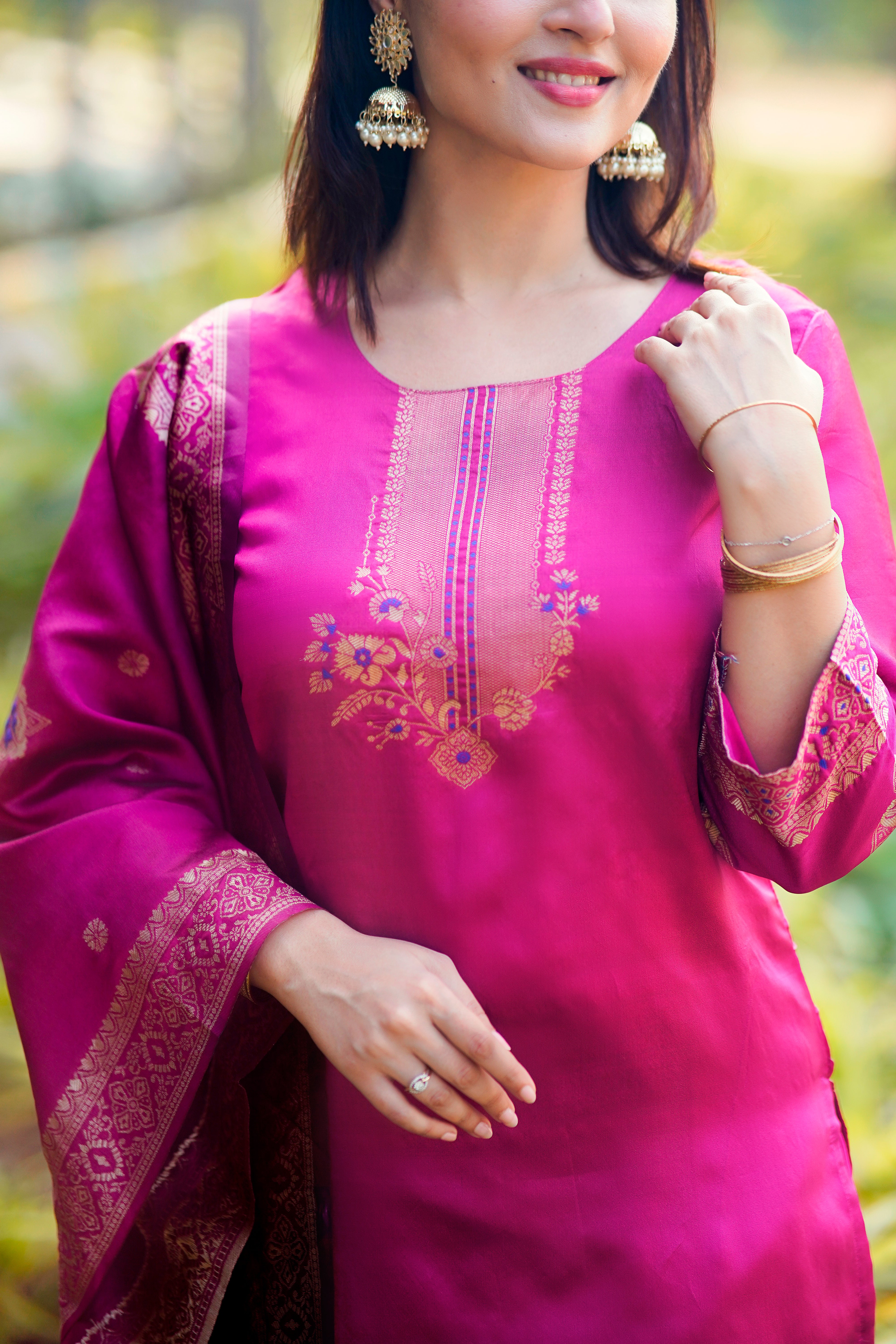 Royal Magenta Silk Kurta Set with Brocade Dupatta 🌺