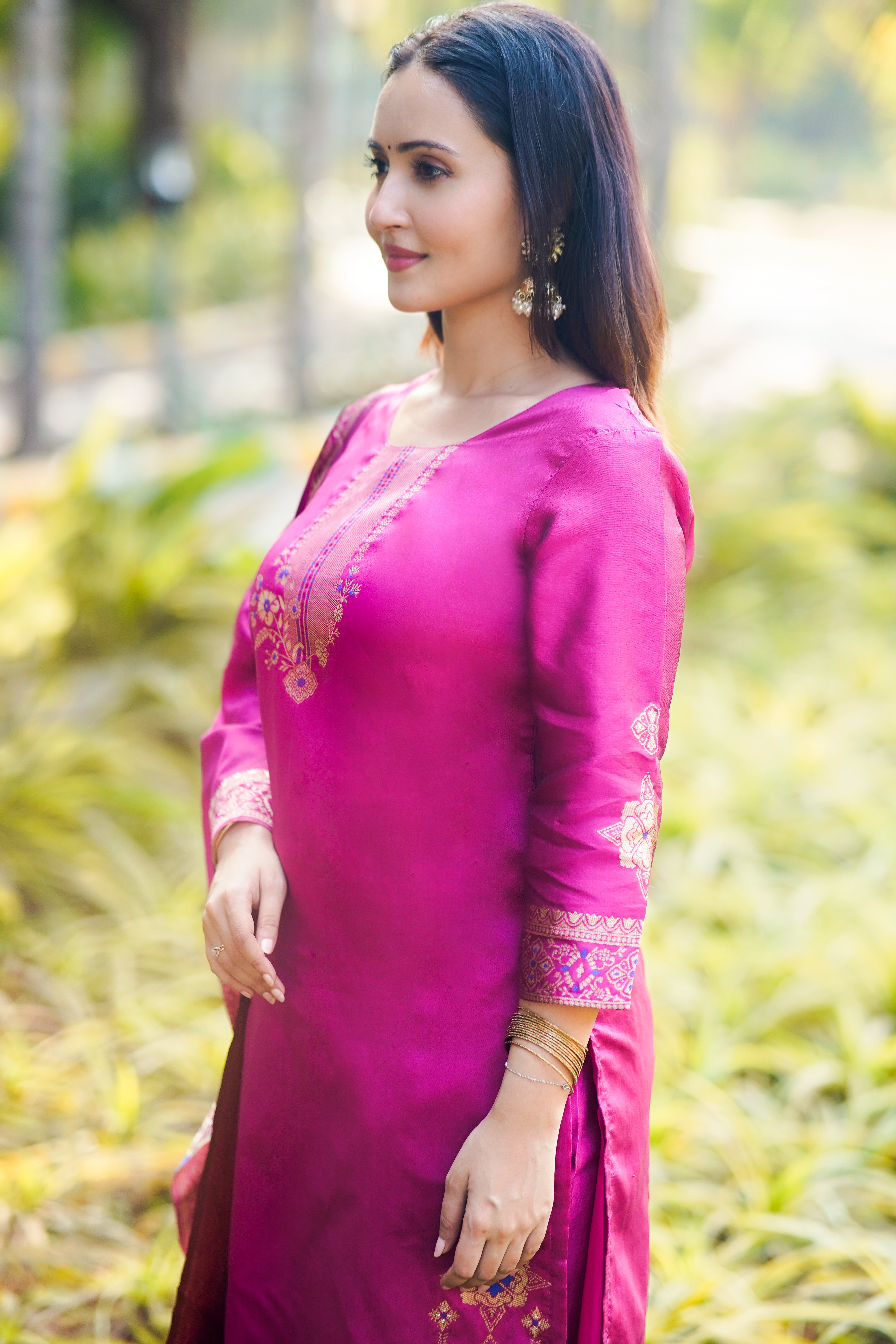 Royal Magenta Silk Kurta Set with Brocade Dupatta 🌺