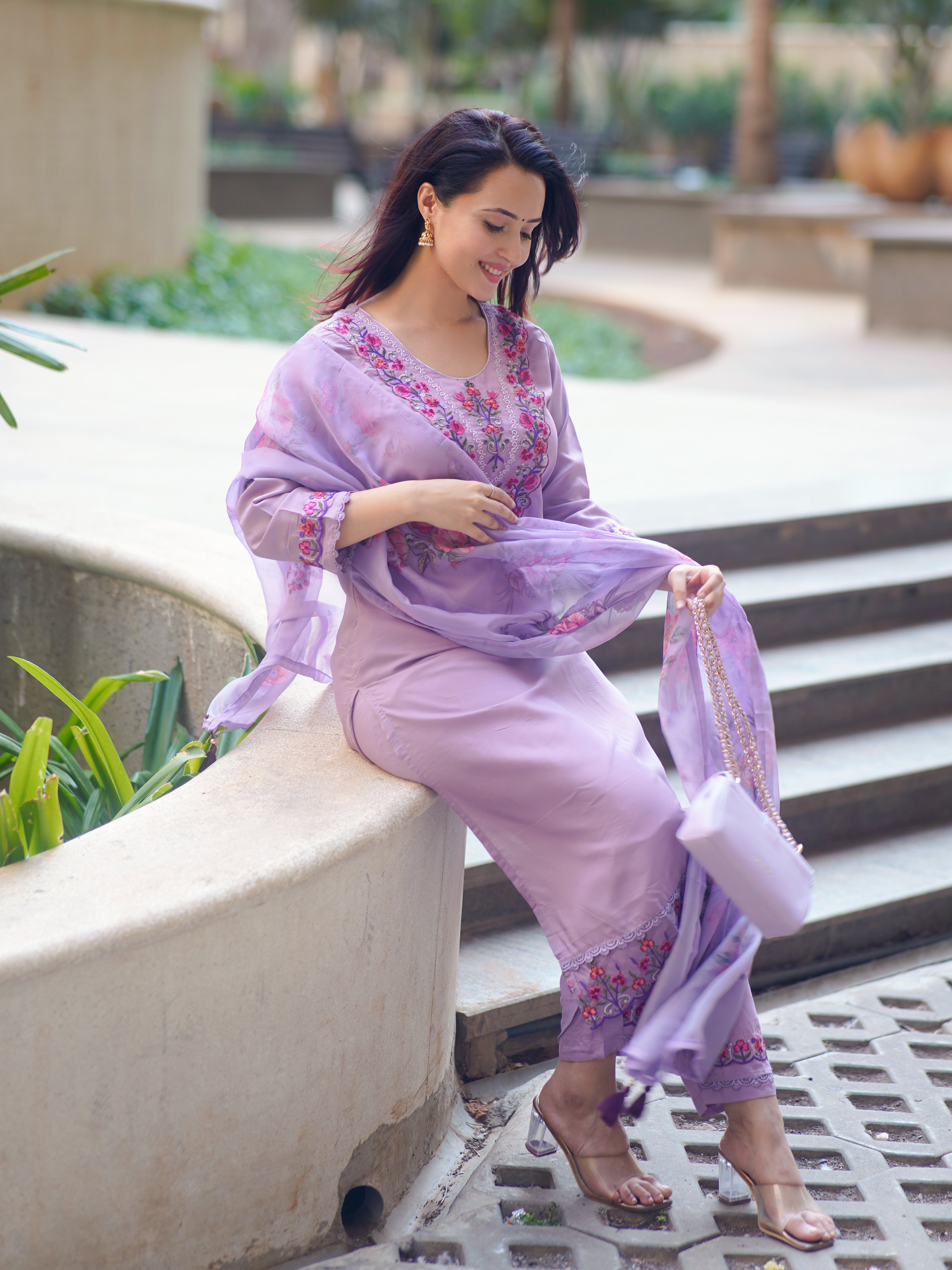 Lavender Bloom Embroidered Cotton Set 💮