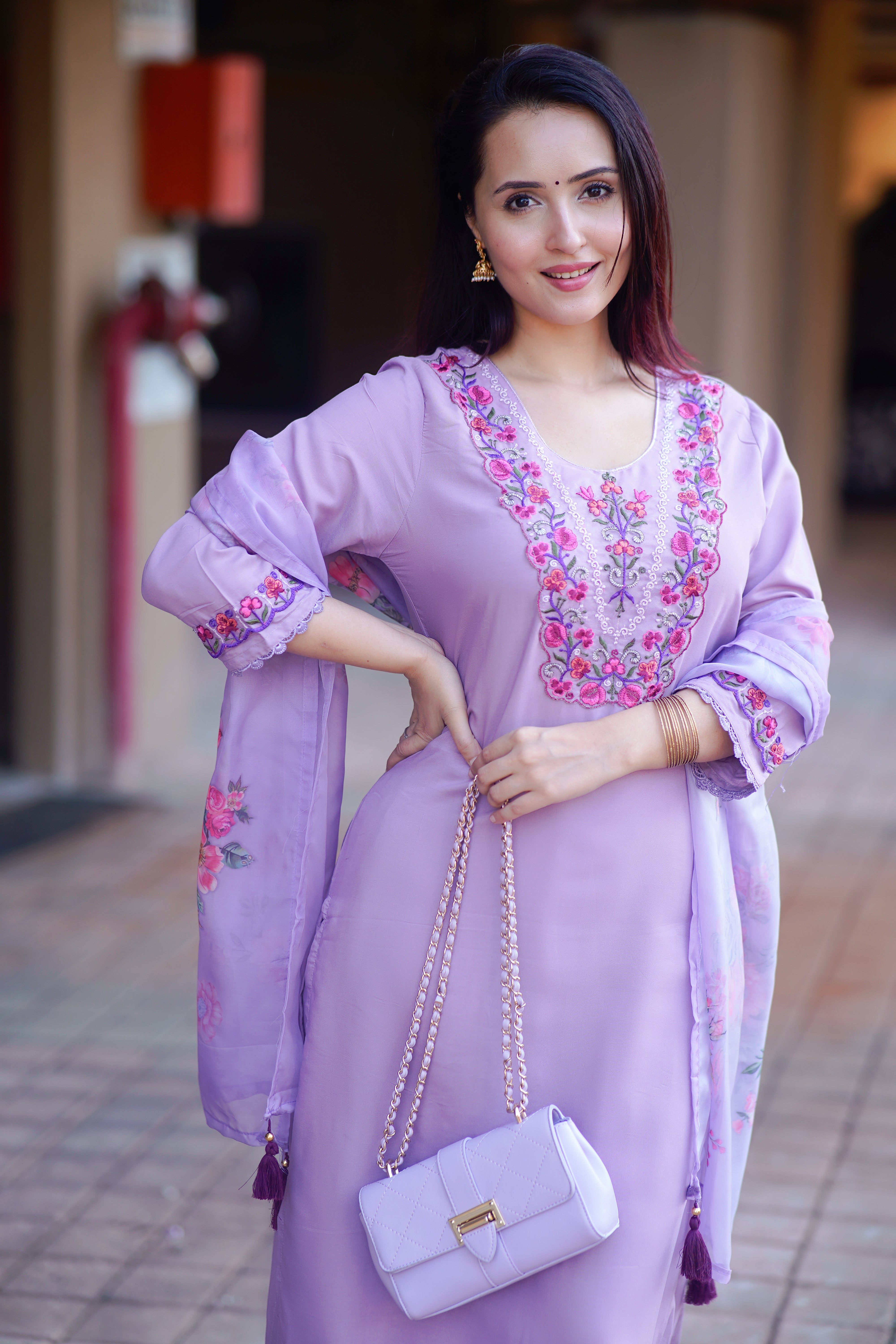 Lavender Bloom Embroidered Cotton Set 💮