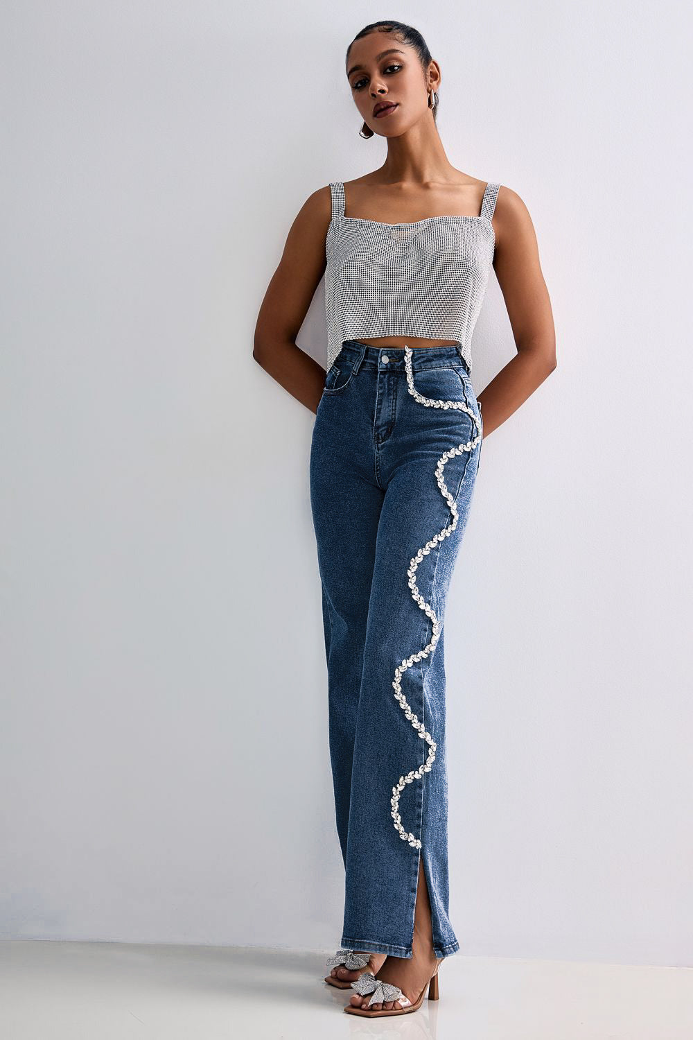 Selene - Embellished Wide Leg Jeans