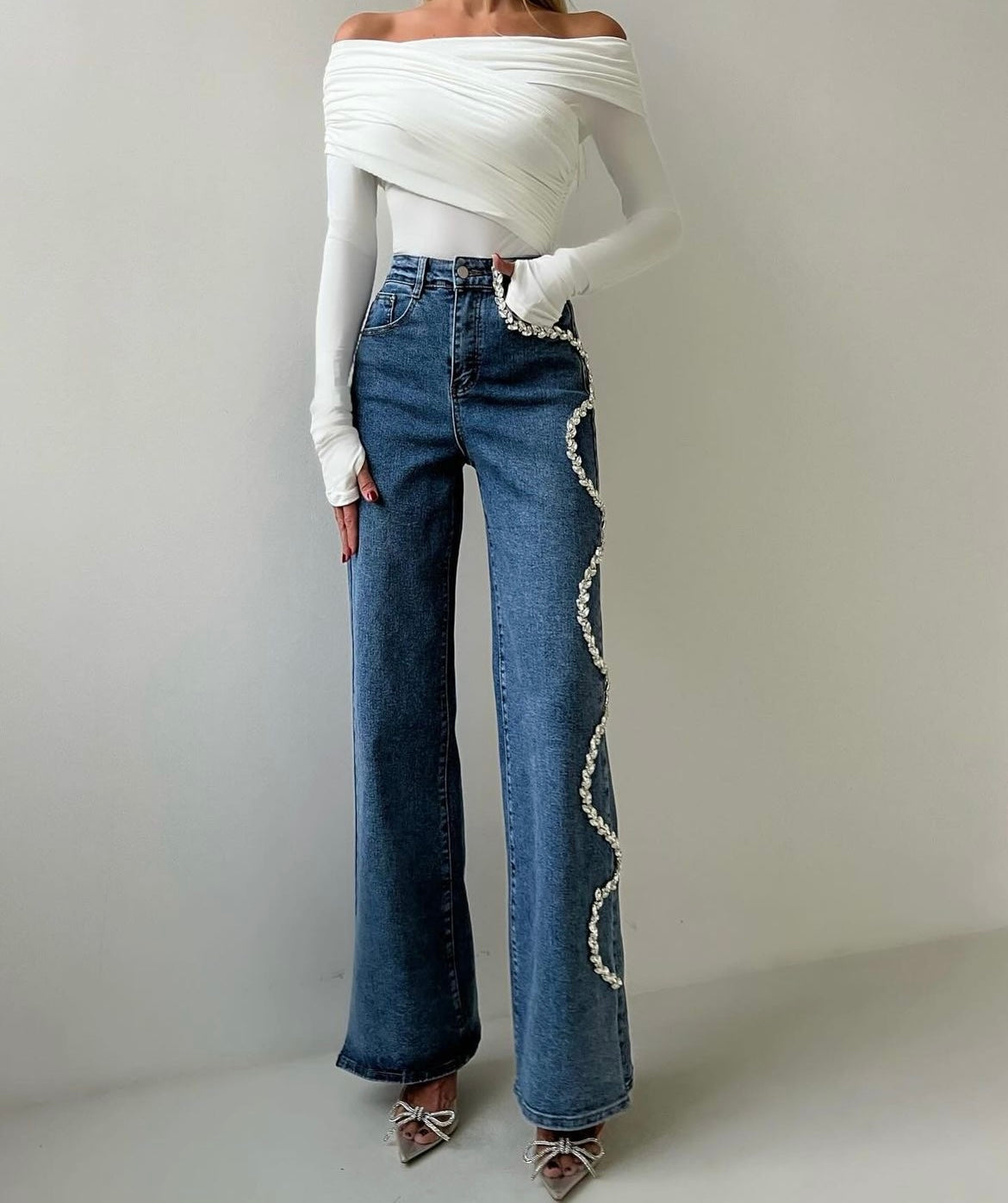 Selene - Embellished Wide Leg Jeans