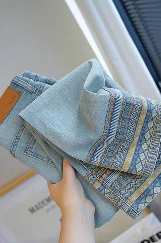 Boho Chic Embroidered Denim Jeans – Stylish & Comfortable