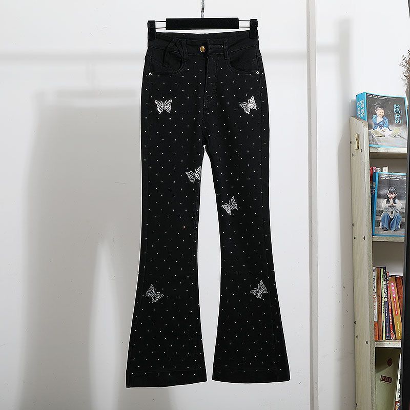 Black Butterfly Crystal Flare Jeans 🖤