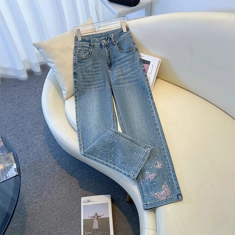 Pearl Embellished Butterfly Denim Jeans 🦋